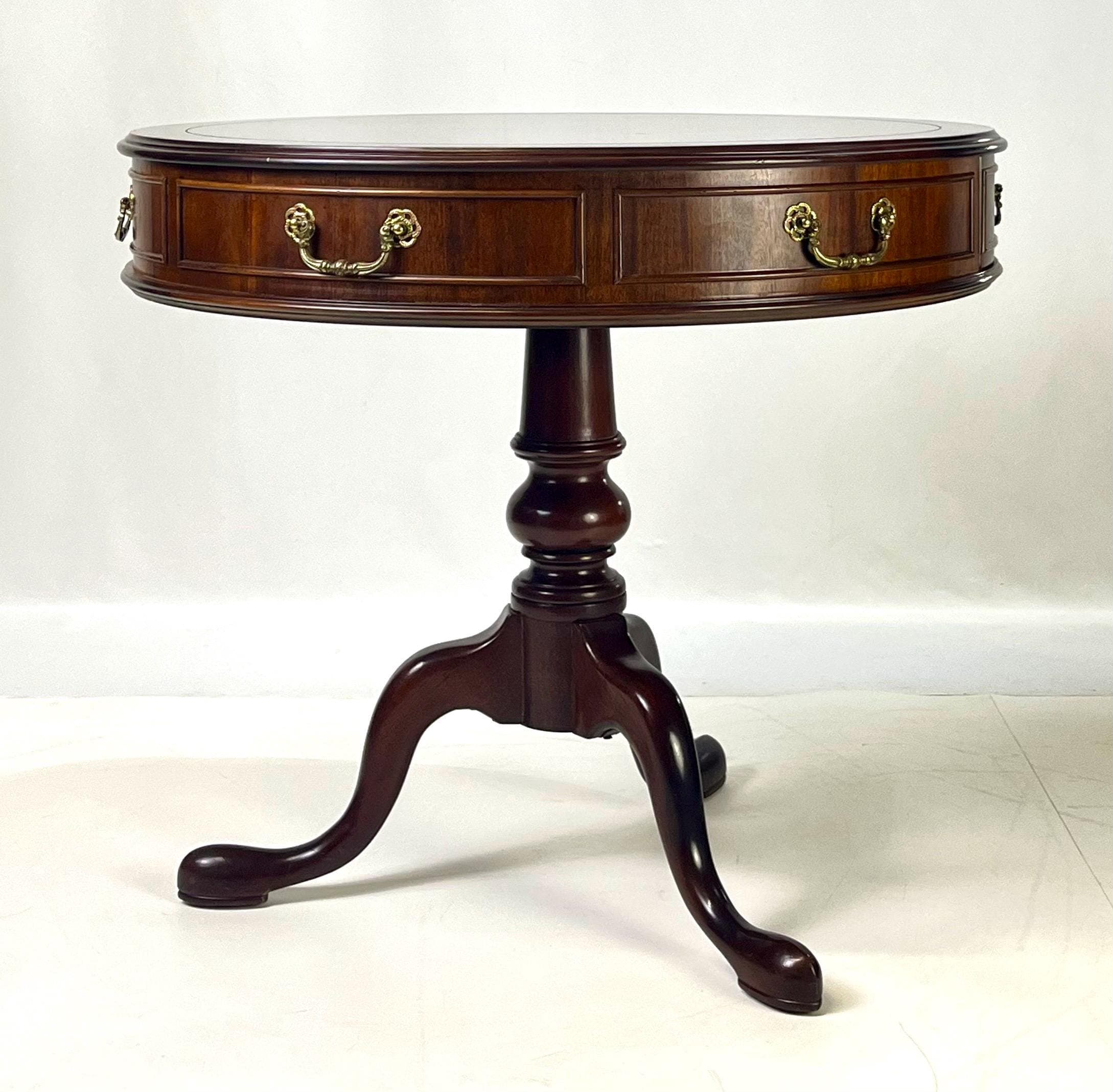 Century Furniture Traditional Burl Wood and Mahogany Pedestal Drum Table - Thumbnail 6
