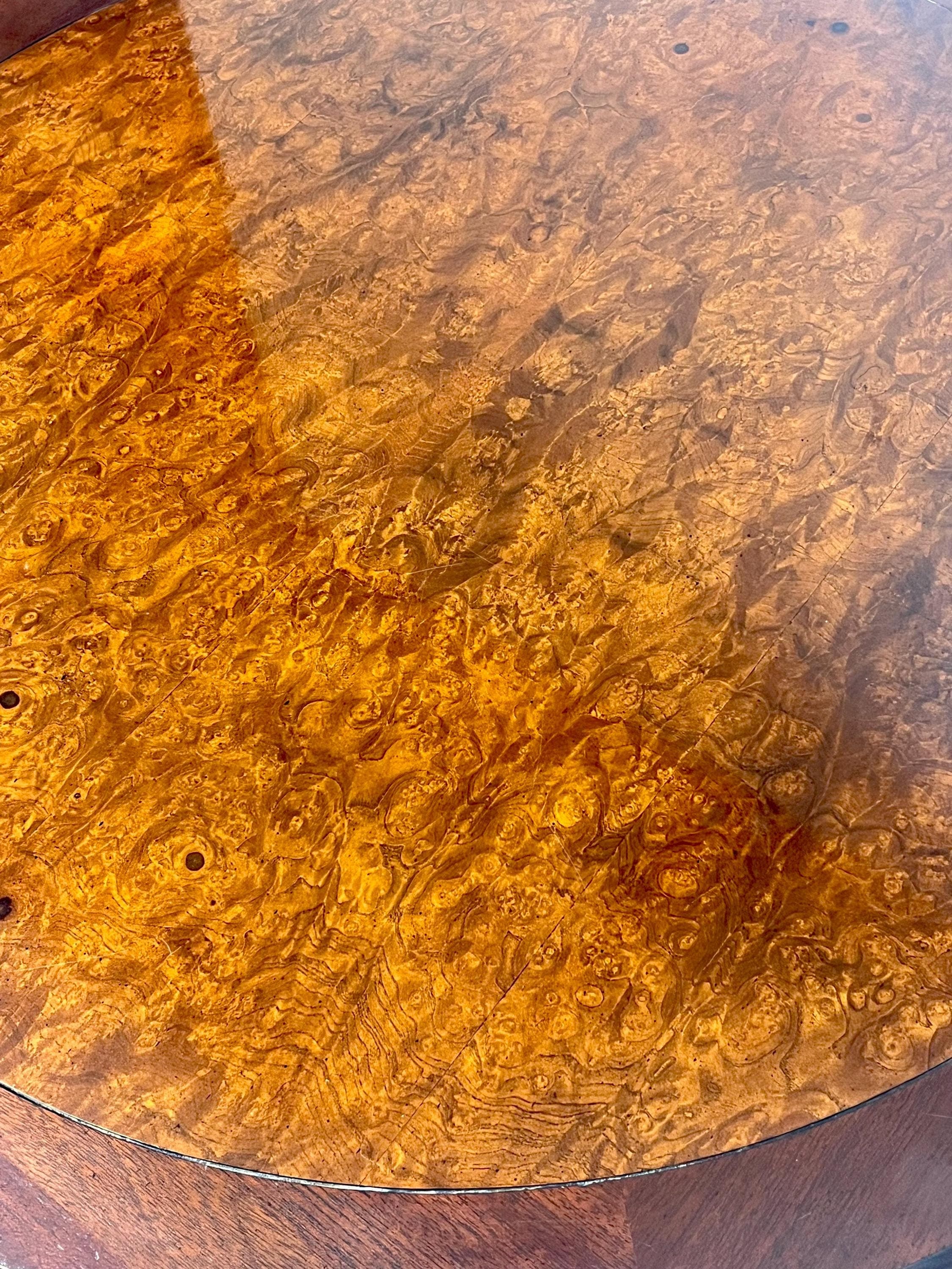 Century Furniture Traditional Burl Wood and Mahogany Pedestal Drum Table - Thumbnail 7