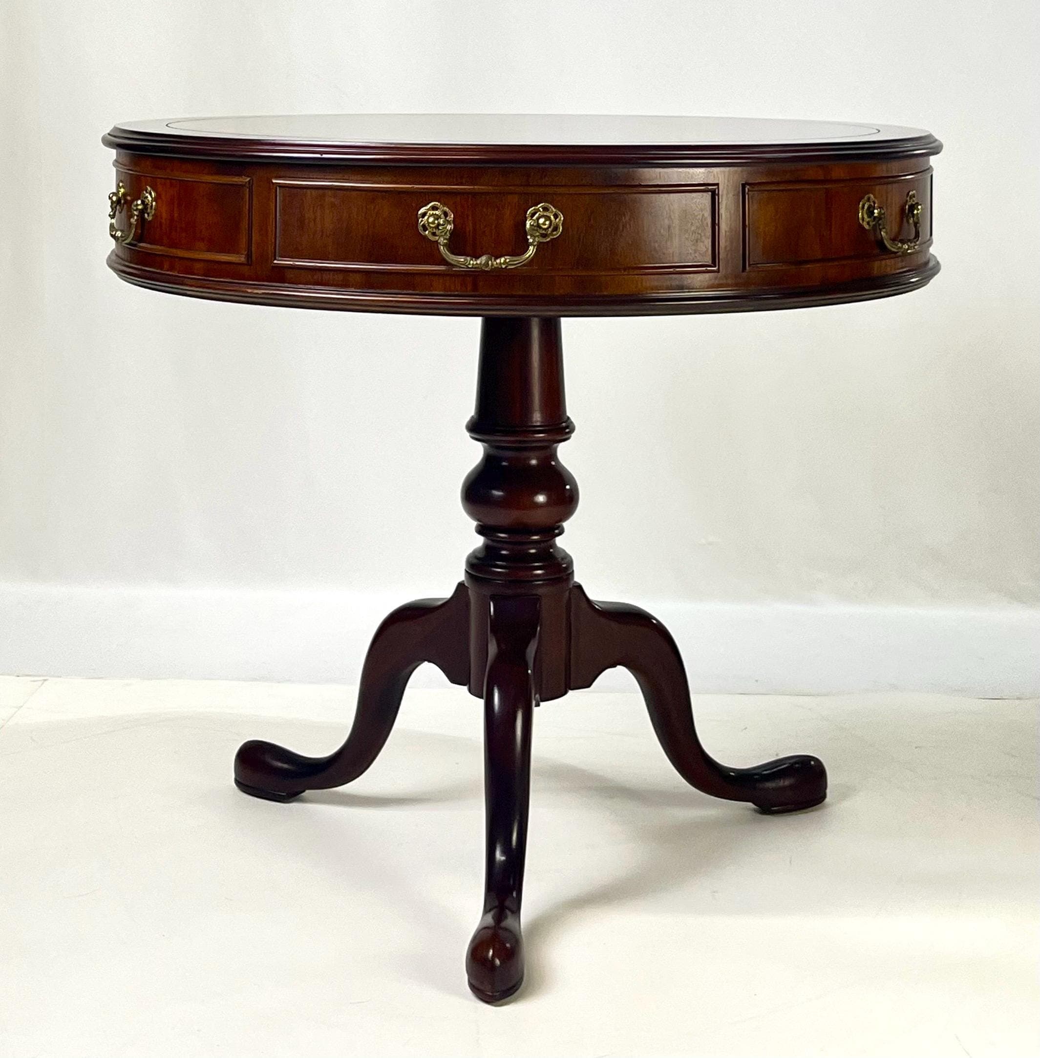Century Furniture Traditional Burl Wood and Mahogany Pedestal Drum Table - Thumbnail 5