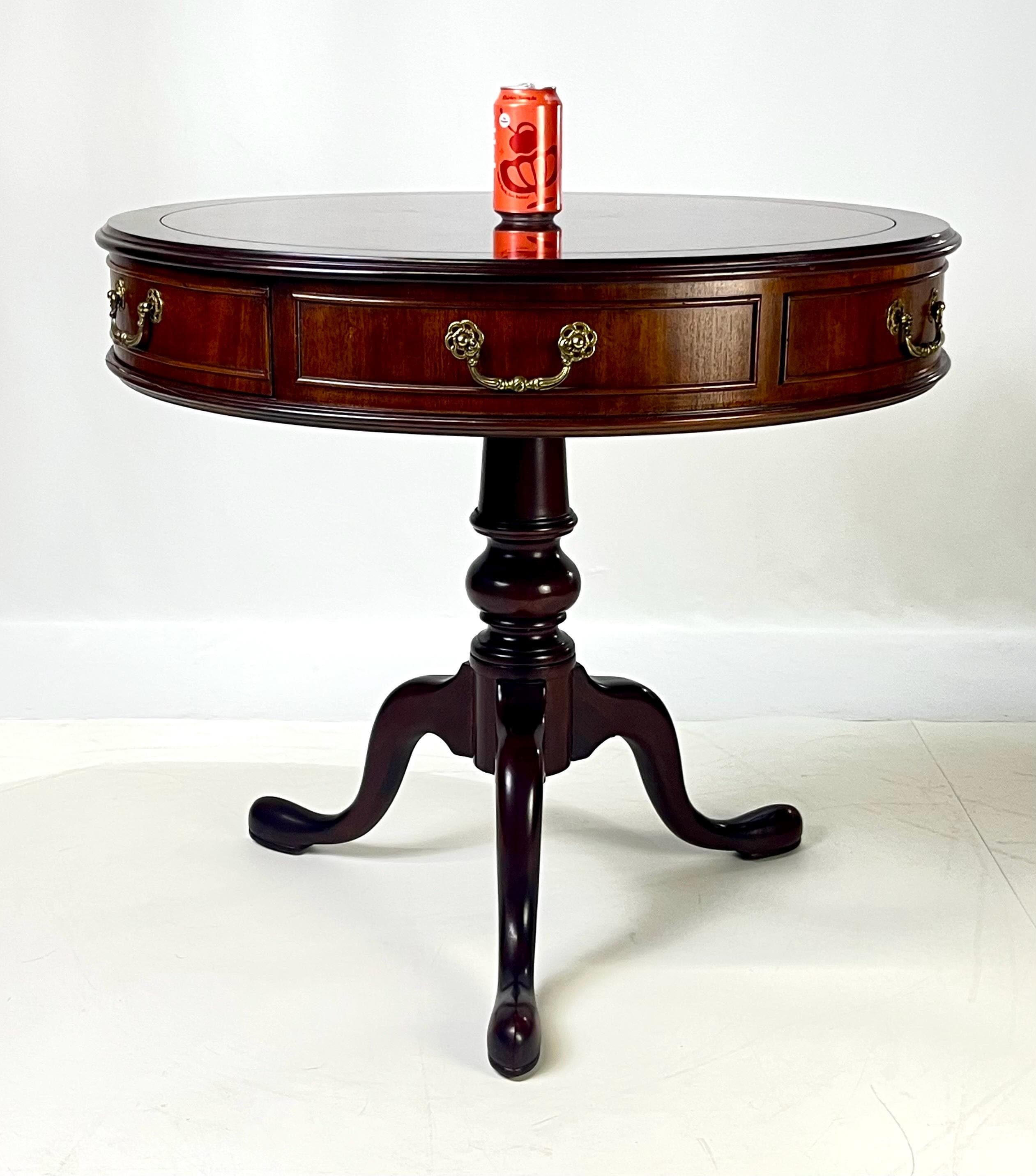 Century Furniture Traditional Burl Wood and Mahogany Pedestal Drum Table - Thumbnail 16