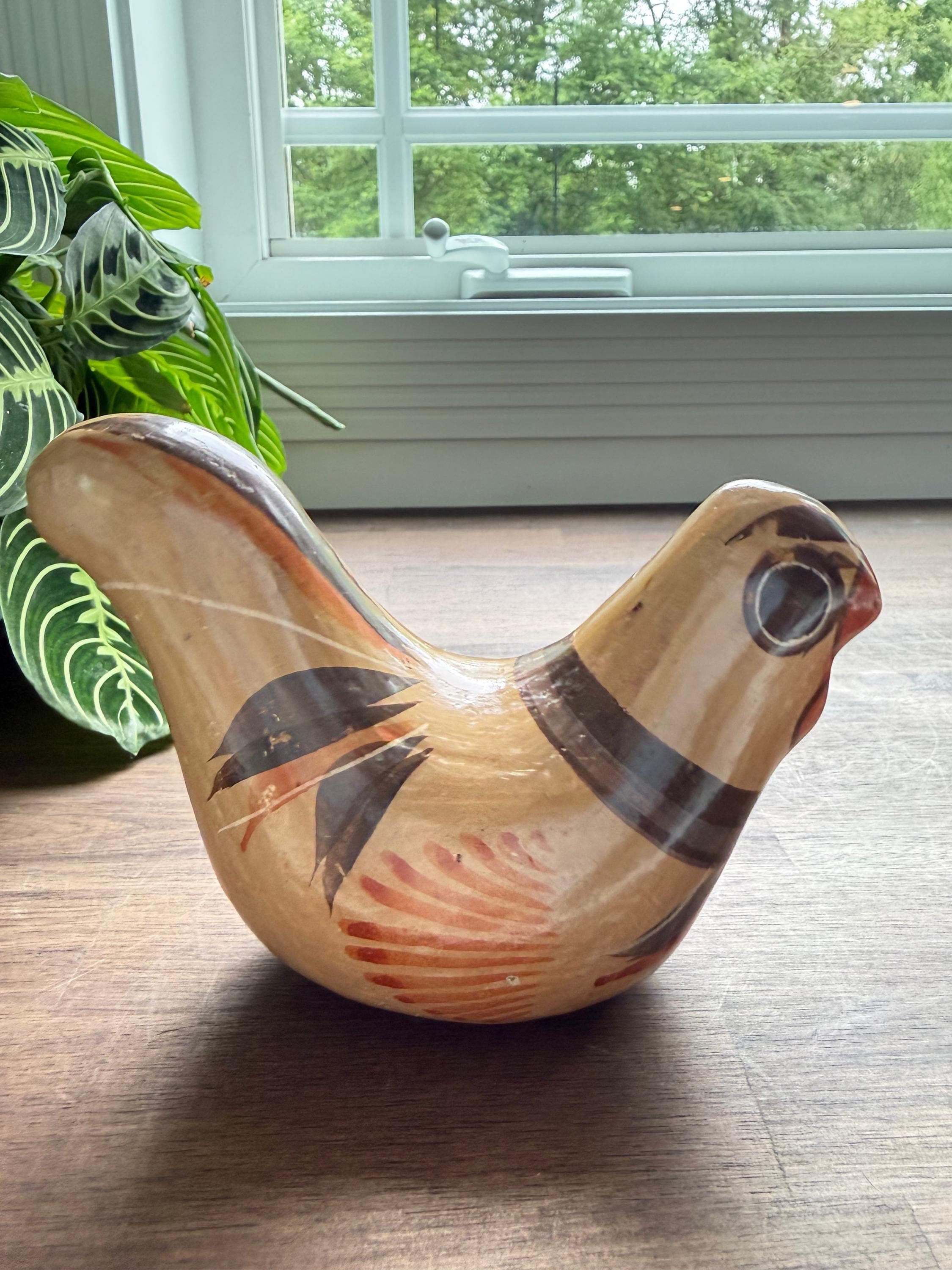 Vintage Mexican Folk Art Tonala Pottery Dove Hand Painted Jalisco Bird Figurine - Thumbnail 3