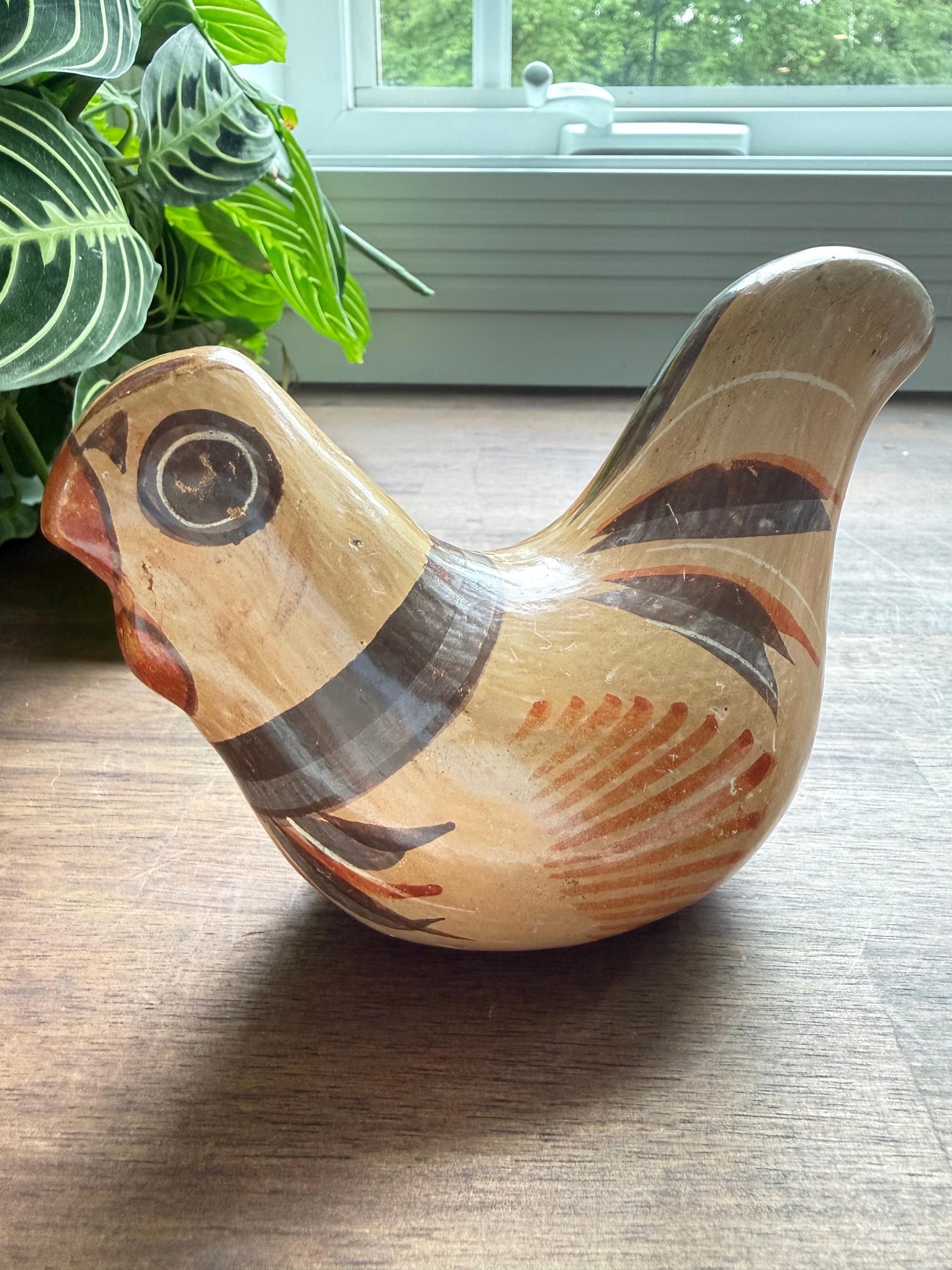 Vintage Mexican Folk Art Tonala Pottery Dove Hand Painted Jalisco Bird Figurine - Thumbnail 2