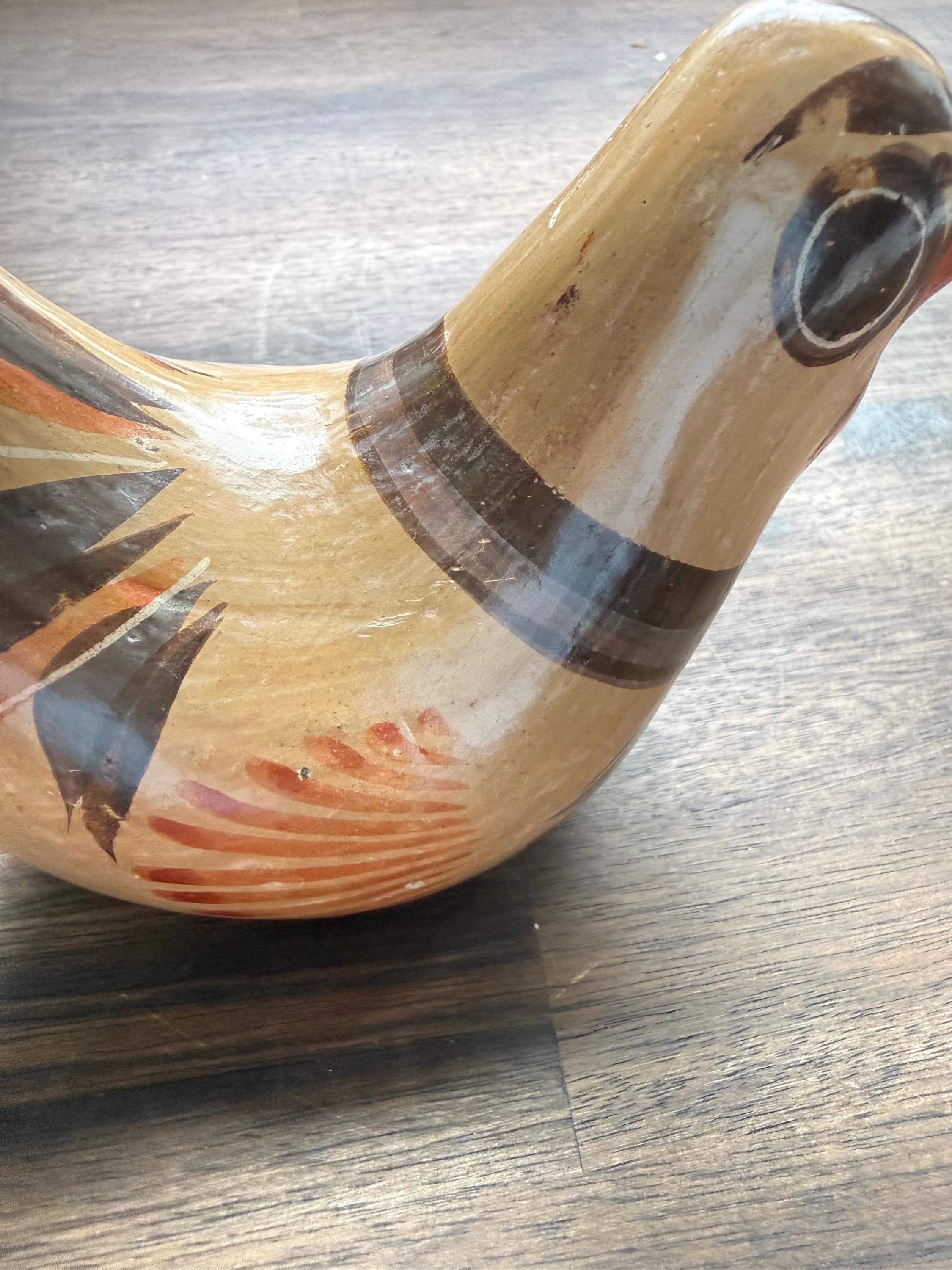 Vintage Mexican Folk Art Tonala Pottery Dove Hand Painted Jalisco Bird Figurine - Thumbnail 5