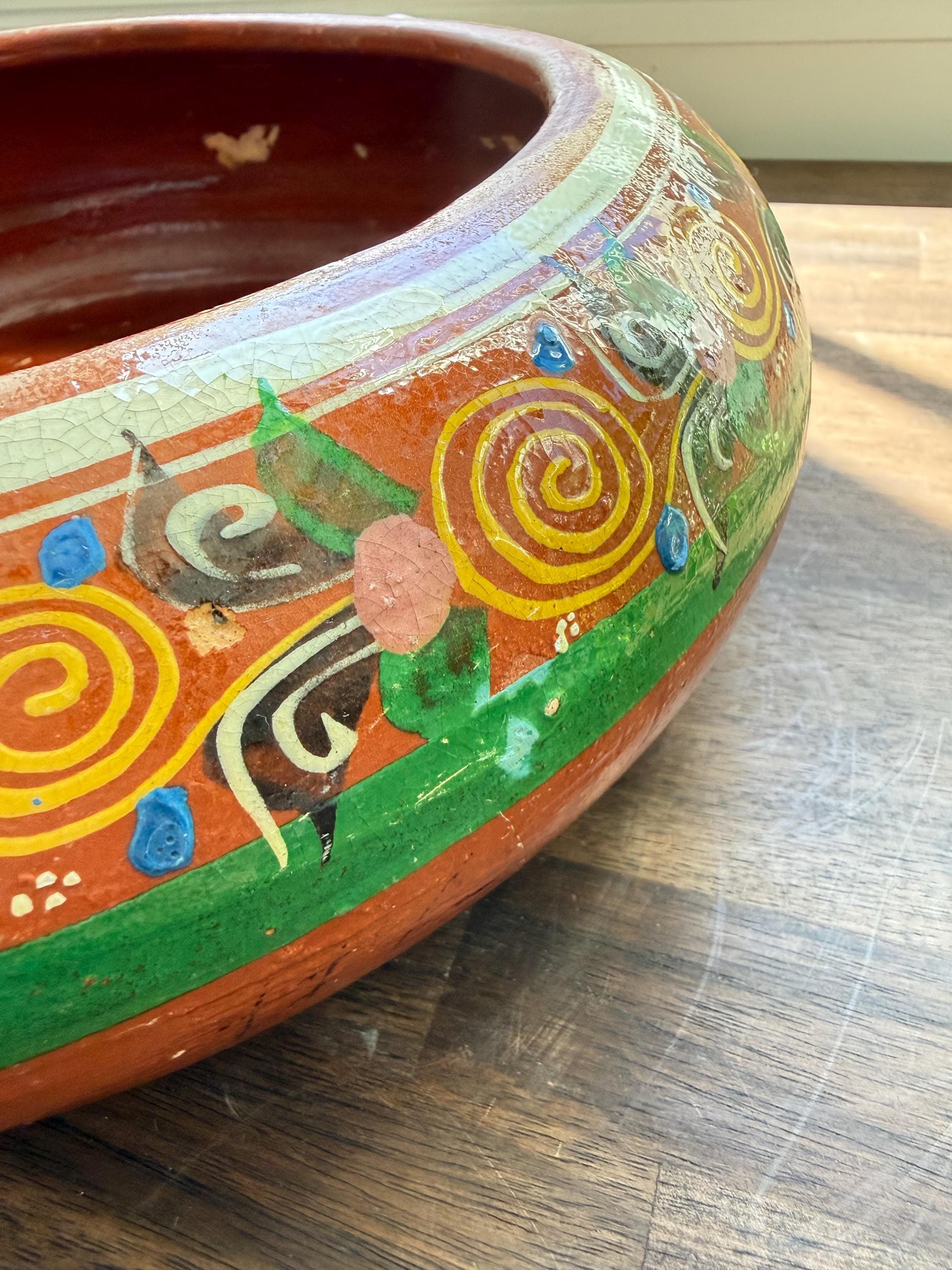 Vintage Tlaquepaque Covered Mexican Bean Pot Red Clay Hand Painted Hacienda Kitchen Decor 1960 - Thumbnail 10