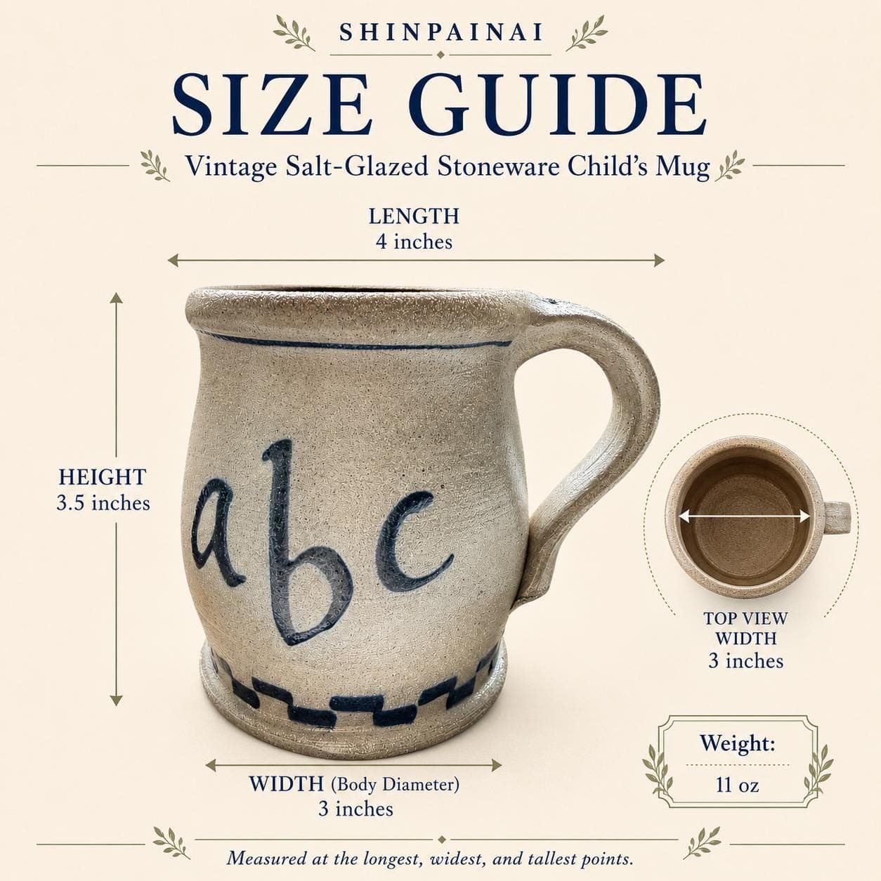Vintage Rowe Pottery ABC Child's Mug, Salt-Glazed Stoneware Farmhouse Decor - Thumbnail 10