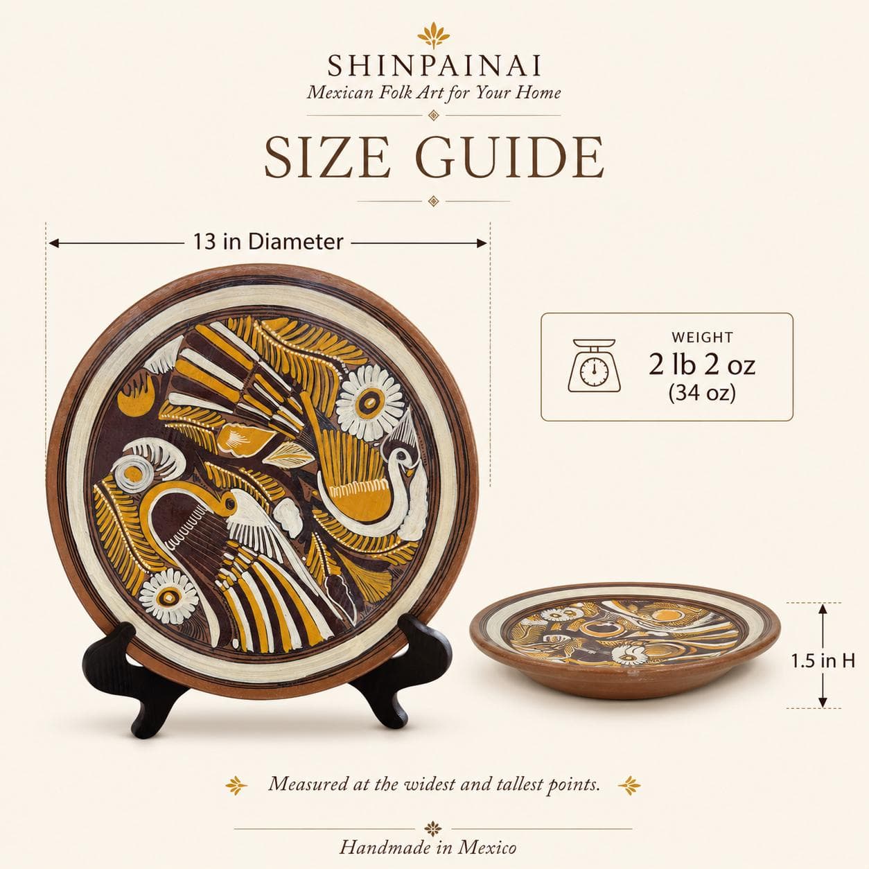 Vintage Mexican Folk Art Clay Decorative Plate Birds Handmade Hacienda Wall Decor 1960 - Thumbnail 11