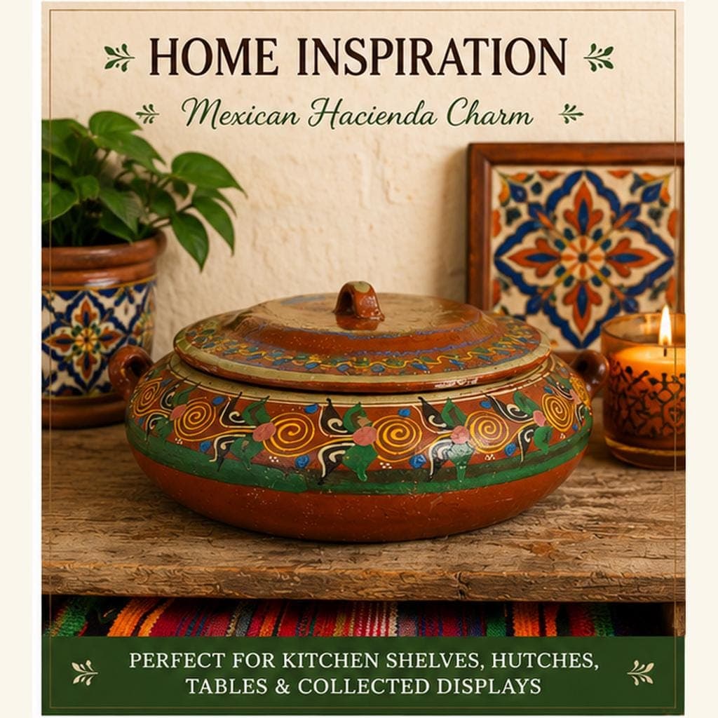 Vintage Tlaquepaque Covered Mexican Bean Pot Red Clay Hand Painted Hacienda Kitchen Decor 1960 - Thumbnail 20