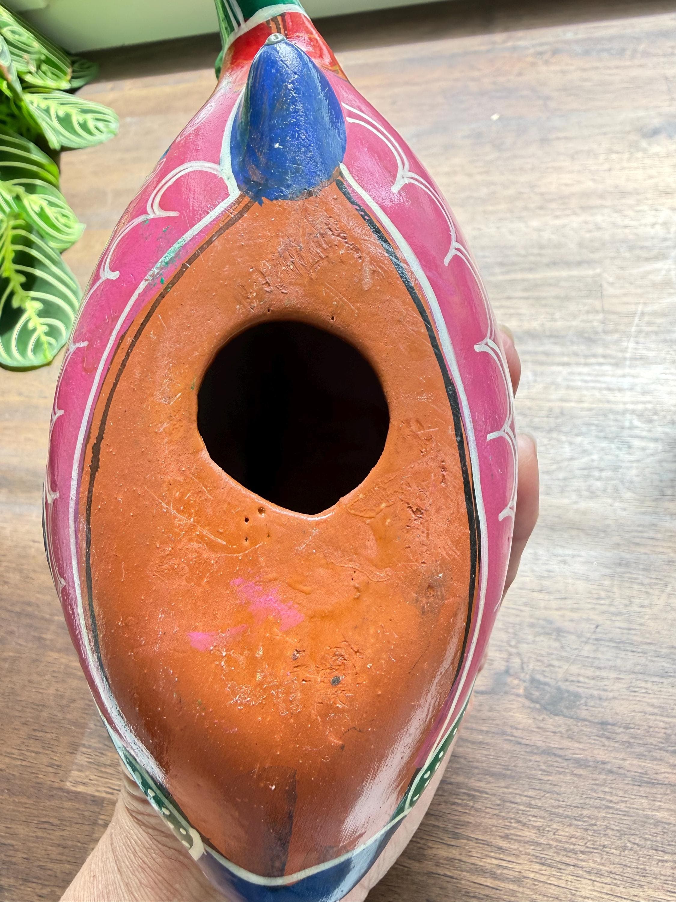 Vintage Mexican Tonala Fish Figurine Hand Painted Terra Cotta Folk Art Colorful Pottery Decor - Thumbnail 5