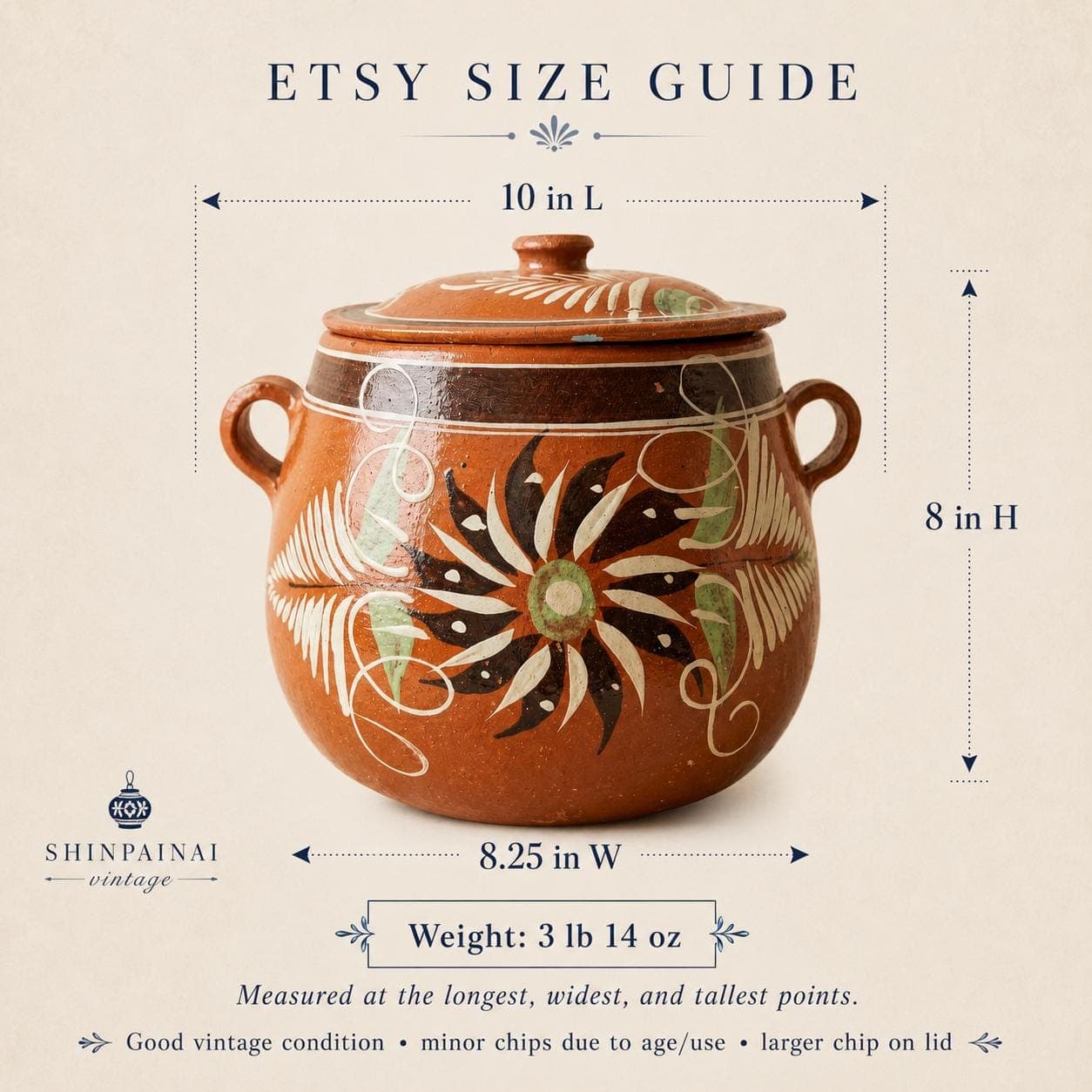 Vintage Tlaquepaque Mexican Bean Pot: Hand-Painted Red Clay Hacienda Kitchen Decor - Thumbnail 18
