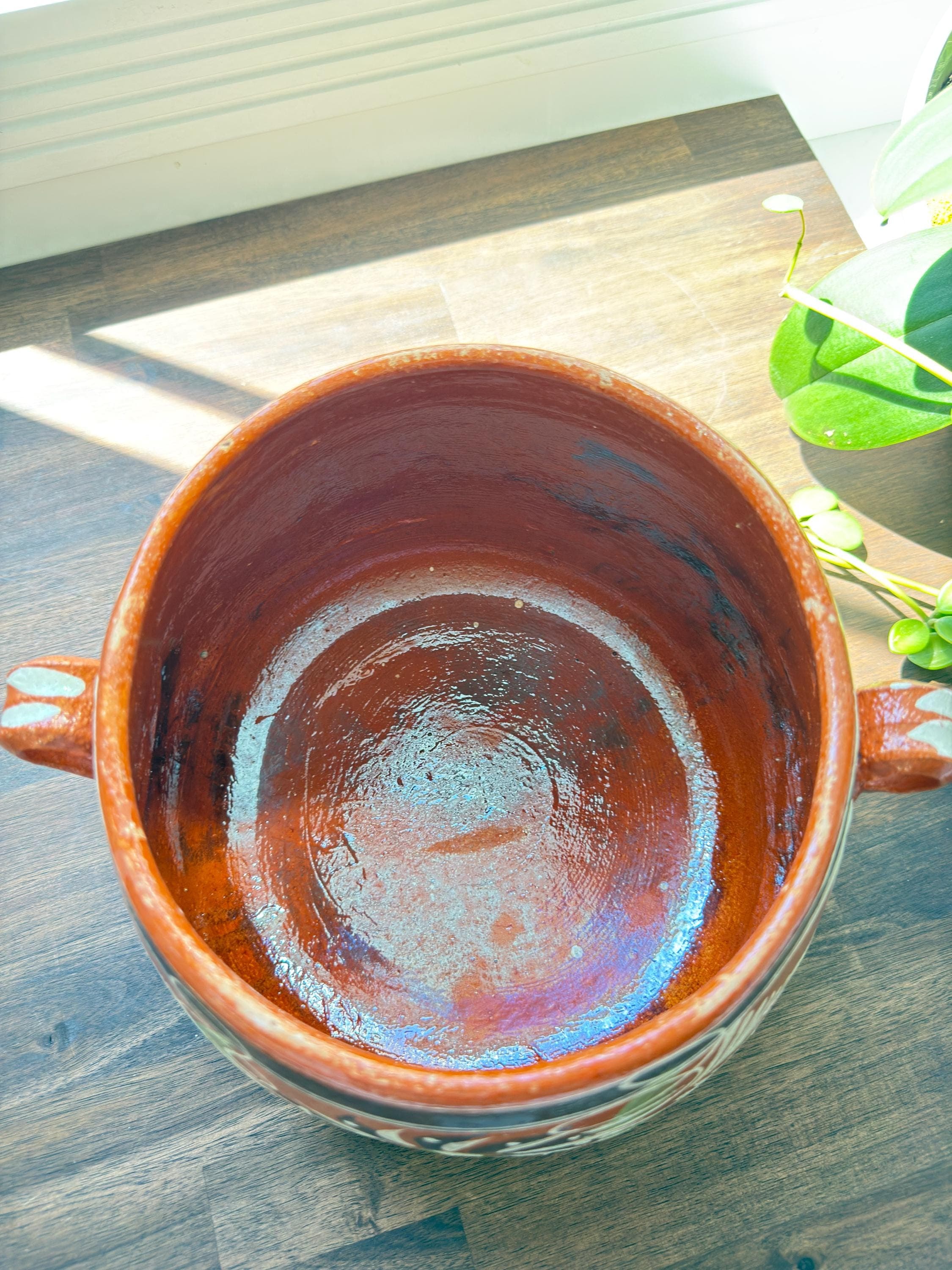 Vintage Tlaquepaque Mexican Bean Pot: Hand-Painted Red Clay Hacienda Kitchen Decor - Thumbnail 9