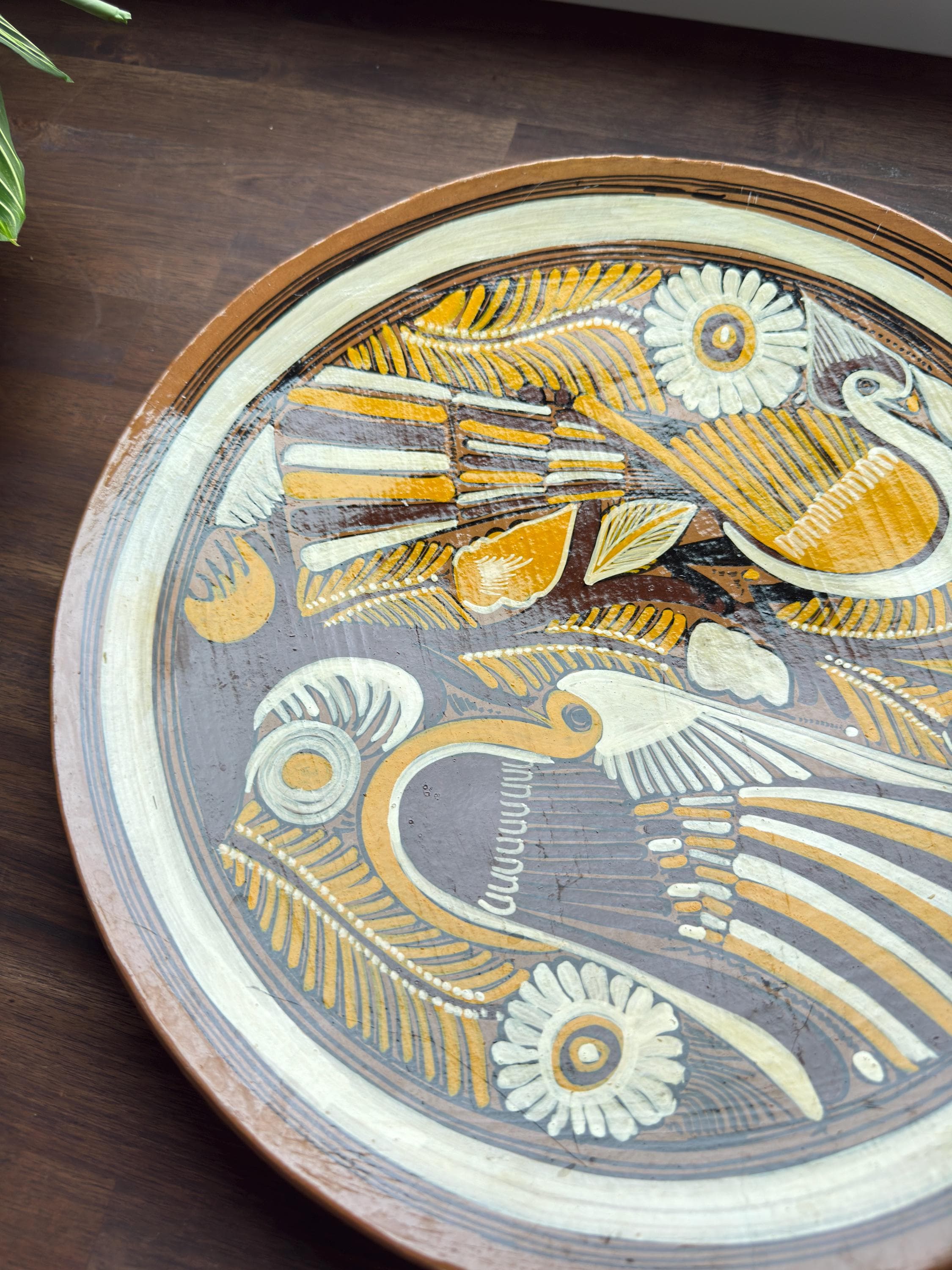 Vintage Mexican Folk Art Clay Decorative Plate Birds Handmade Hacienda Wall Decor 1960 - Thumbnail 5