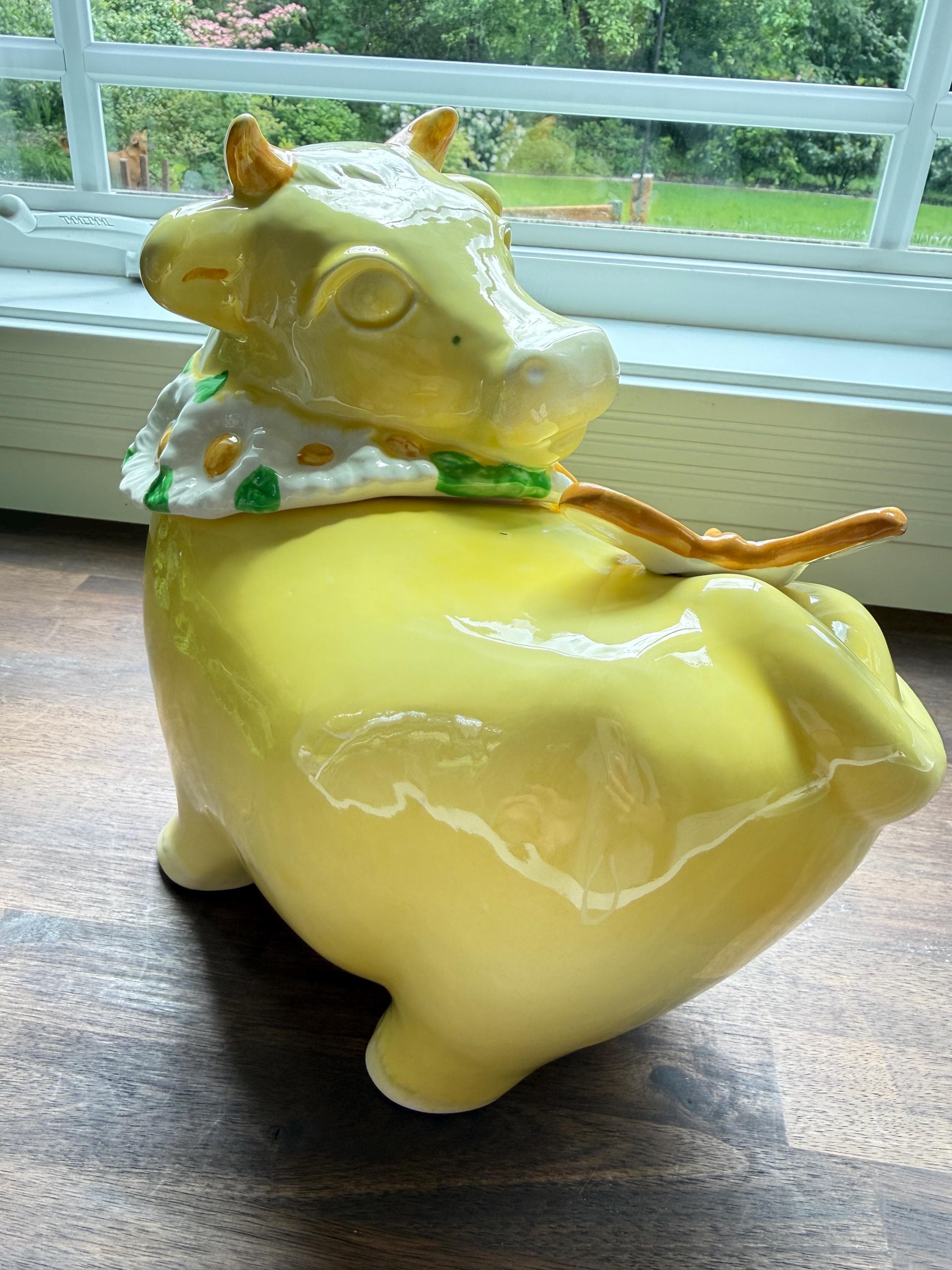 Vintage Metlox Poppytrail Daisy Bull Horn Cow Cookie Jar Yellow Butterfly California Pottery - Thumbnail 8