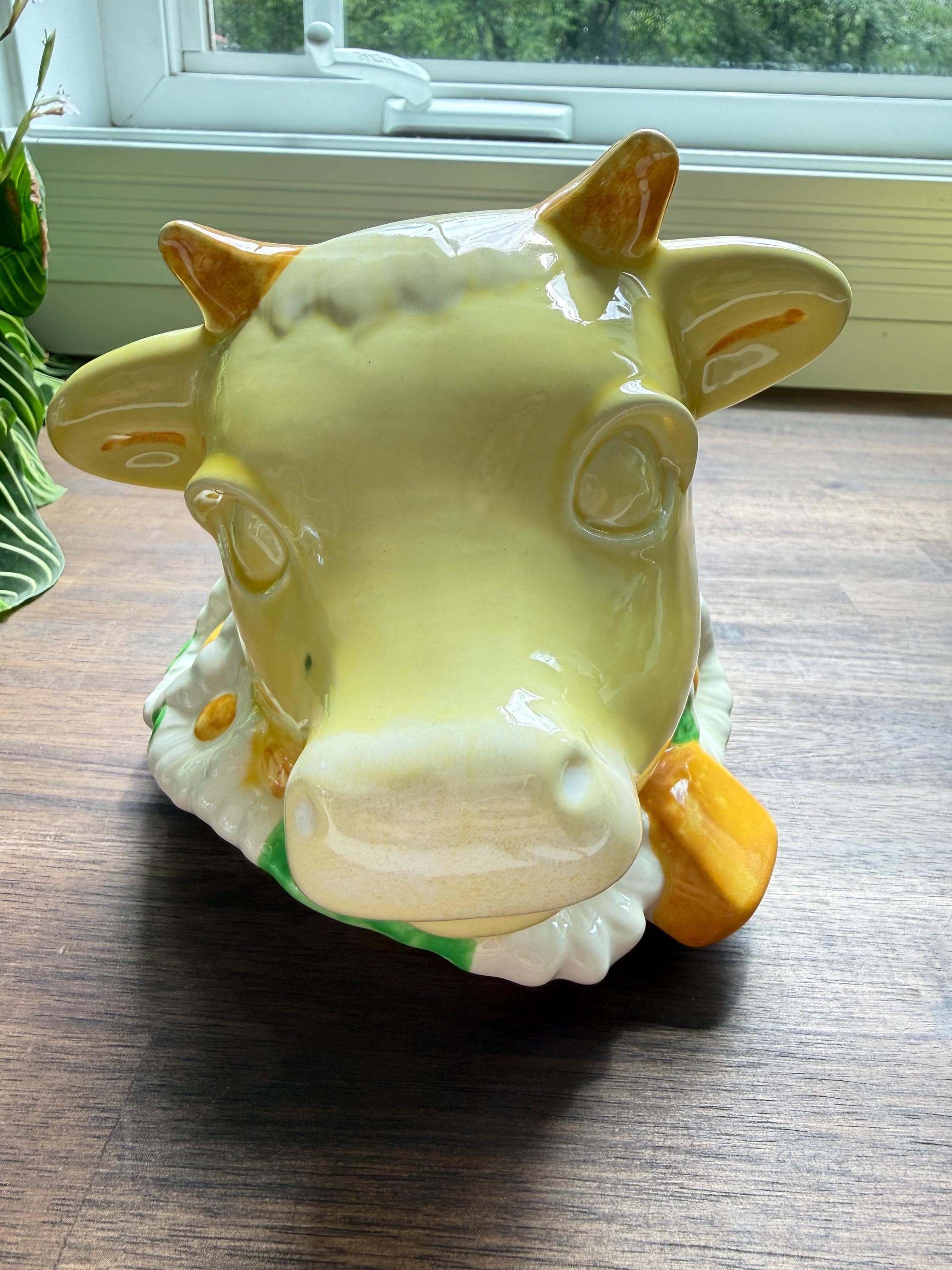 Vintage Metlox Poppytrail Daisy Bull Horn Cow Cookie Jar Yellow Butterfly California Pottery - Thumbnail 9