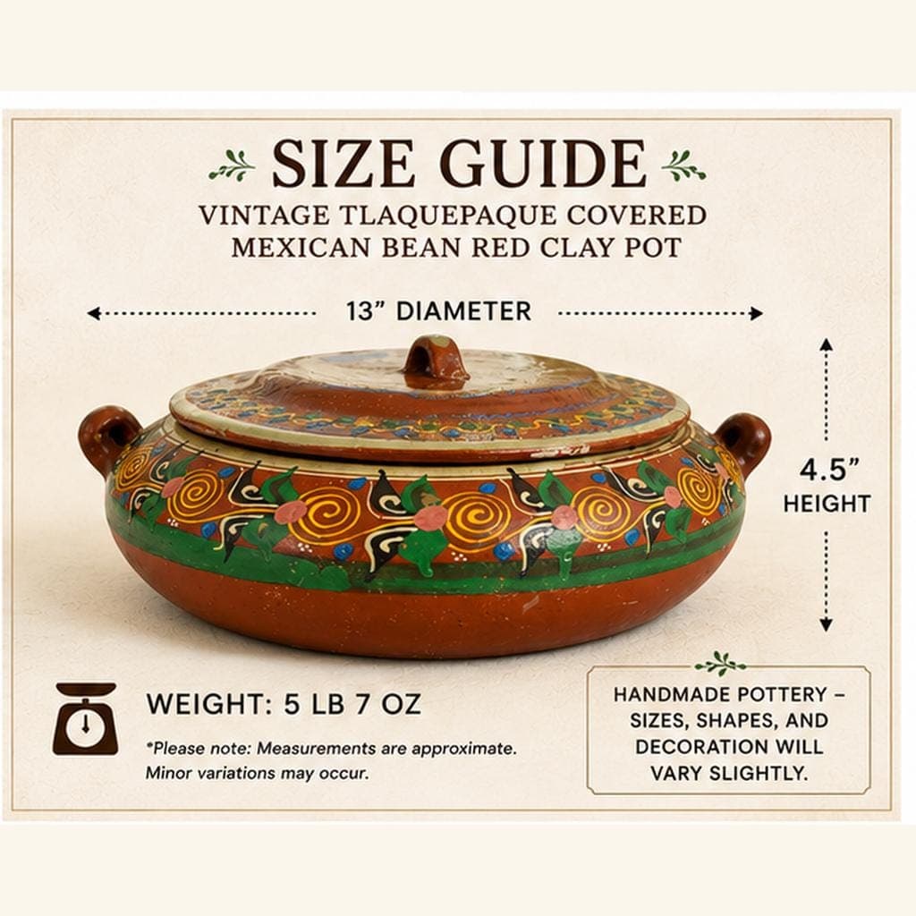 Vintage Tlaquepaque Covered Mexican Bean Pot Red Clay Hand Painted Hacienda Kitchen Decor 1960 - Thumbnail 18