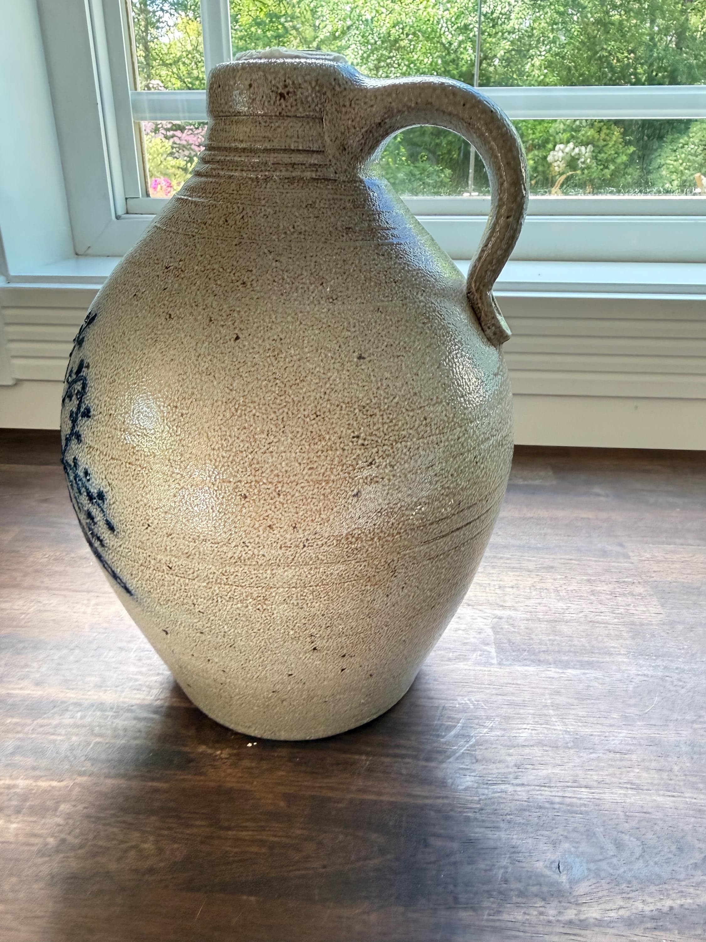 Rowe Pottery Works Salt Glaze Stoneware Jug: Cobalt Blue Bird Vase - Thumbnail 7