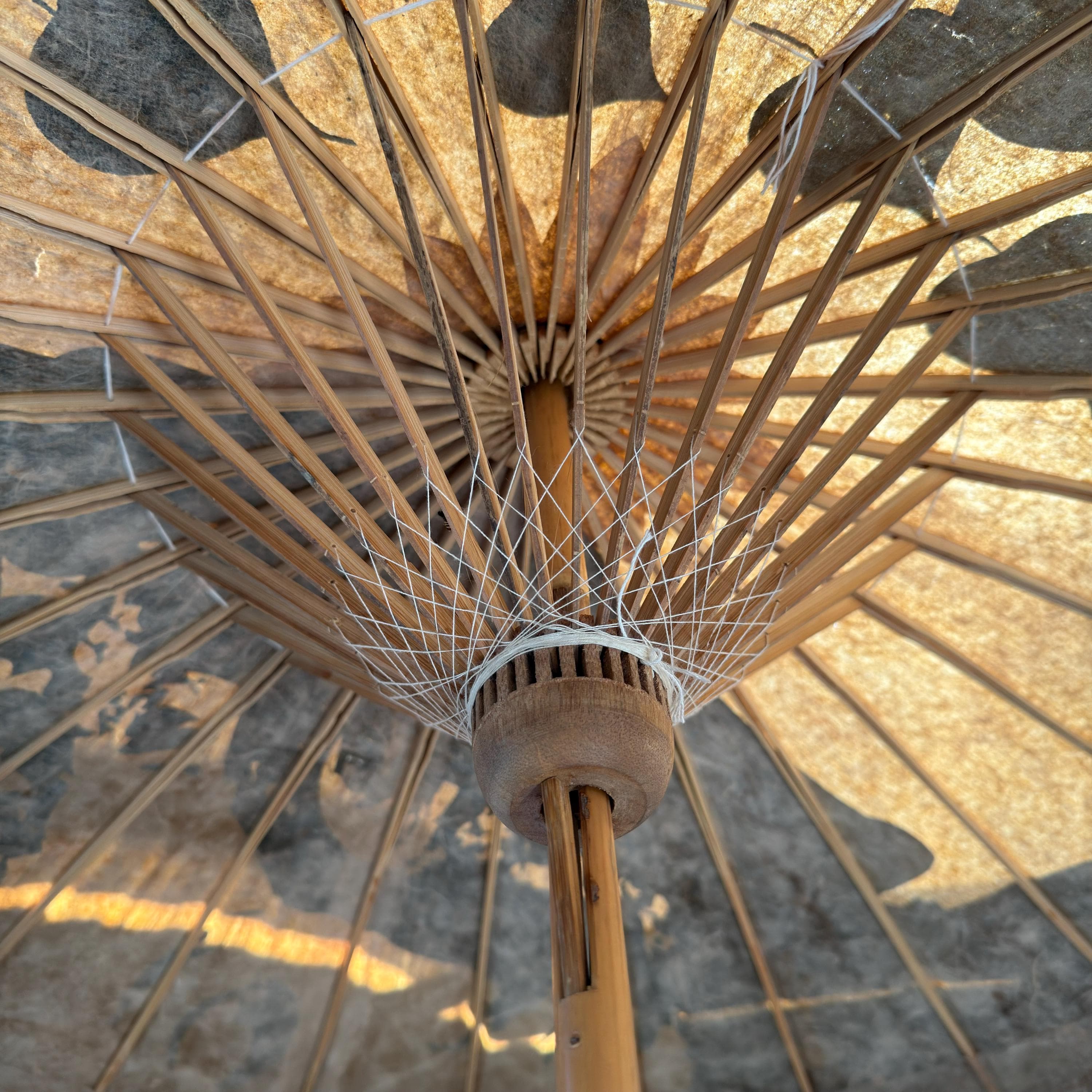Vintage Japanese Paper Parasol | Hand-Painted Bamboo, Wabi Sabi Decor - Thumbnail 6
