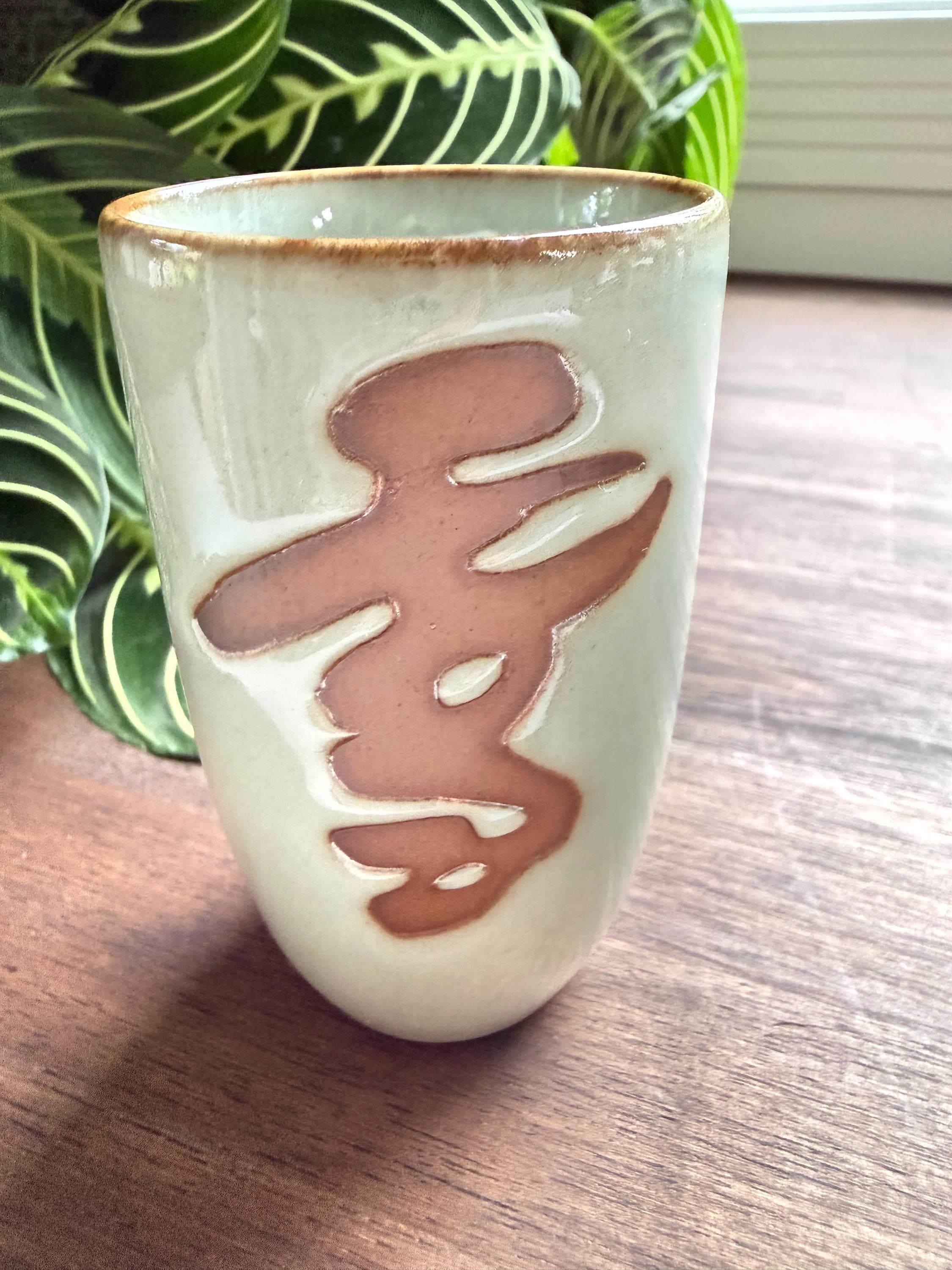 Vintage OMC Japan Tea Cups Set, 6 Hand-Painted Kanji Stoneware Yunomi Cups, Original Box - Thumbnail 7