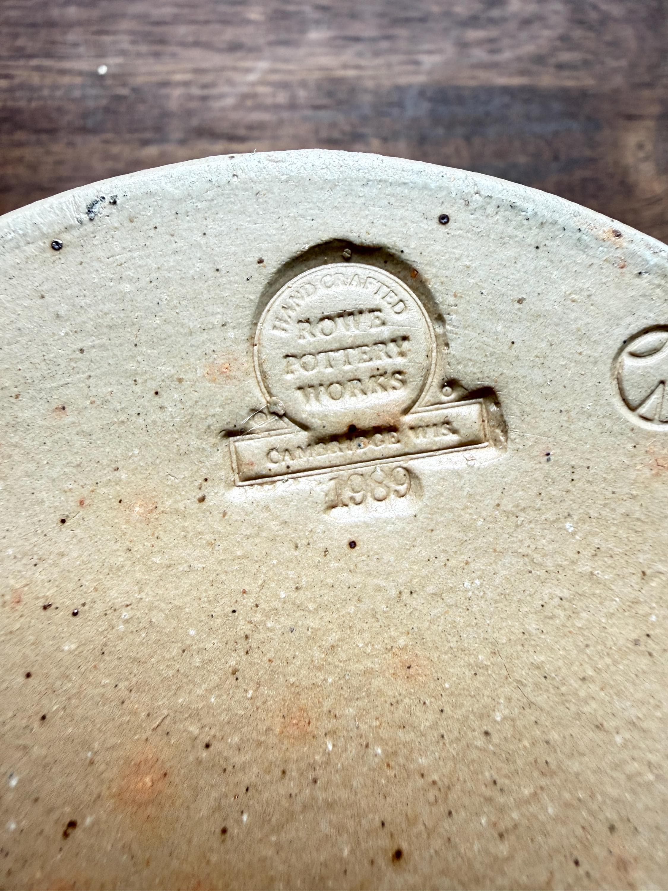Vintage Rowe Pottery Works Salt Glazed Stoneware Bowl Cobalt Blue Motif American Primitive 1989 - Thumbnail 7