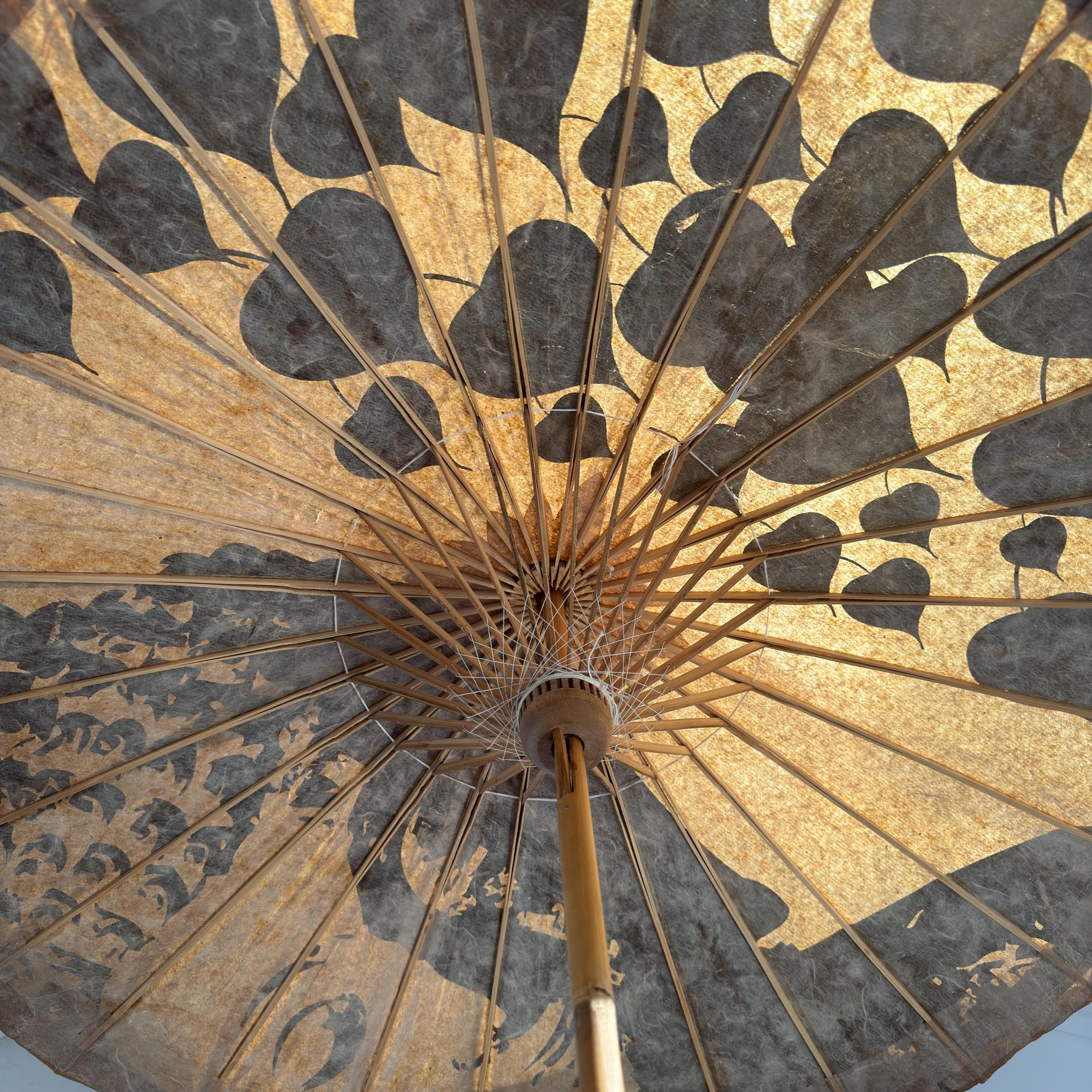 Vintage Japanese Paper Parasol | Hand-Painted Bamboo, Wabi Sabi Decor - Thumbnail 7