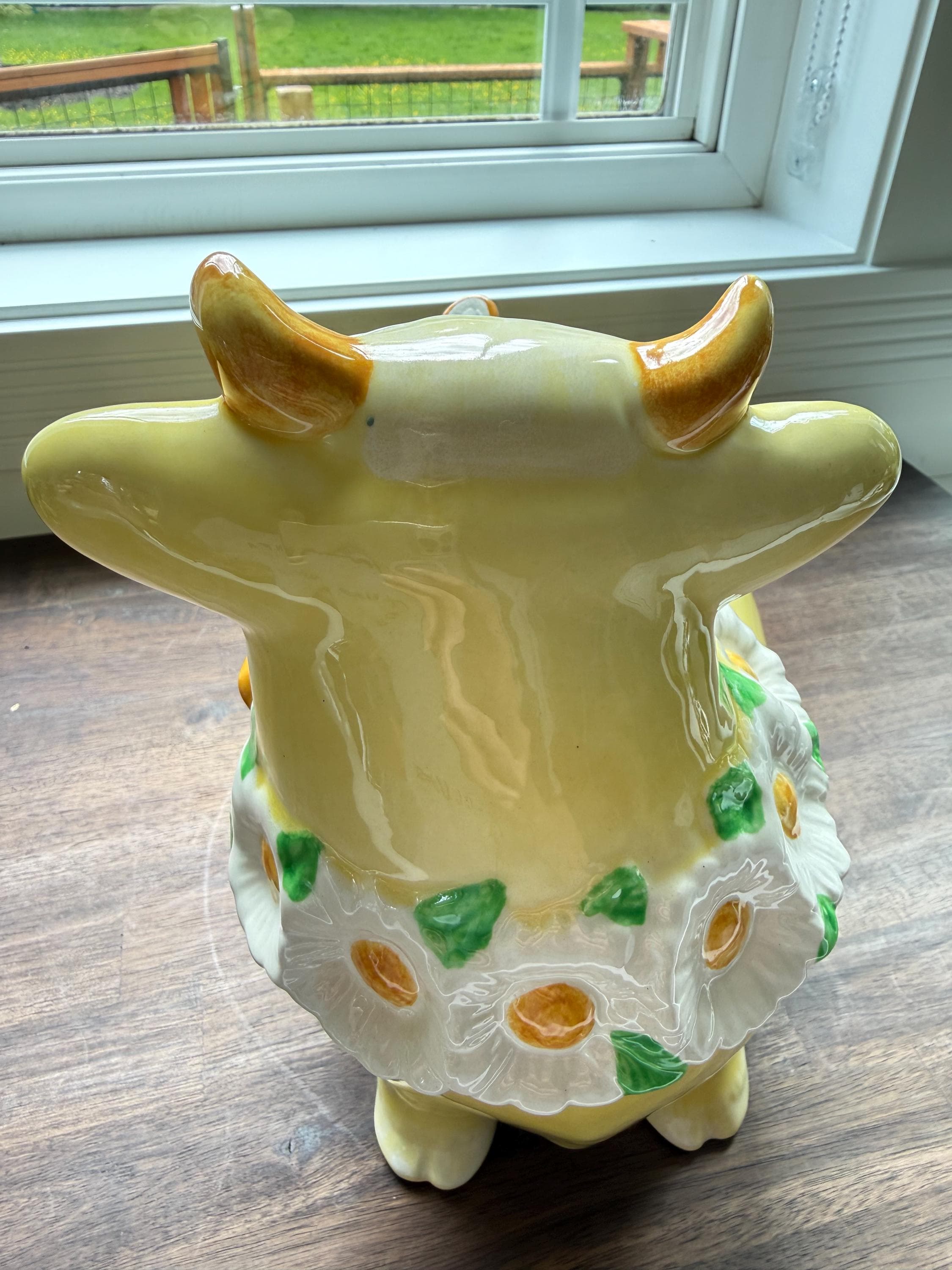 Vintage Metlox Poppytrail Daisy Bull Horn Cow Cookie Jar Yellow Butterfly California Pottery - Thumbnail 7