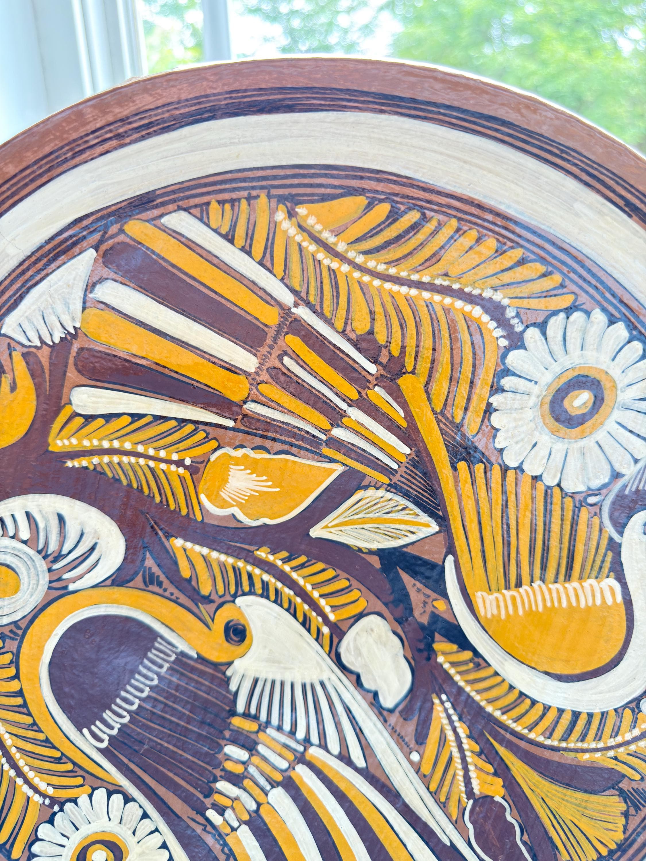 Vintage Mexican Folk Art Clay Decorative Plate Birds Handmade Hacienda Wall Decor 1960 - Thumbnail 4