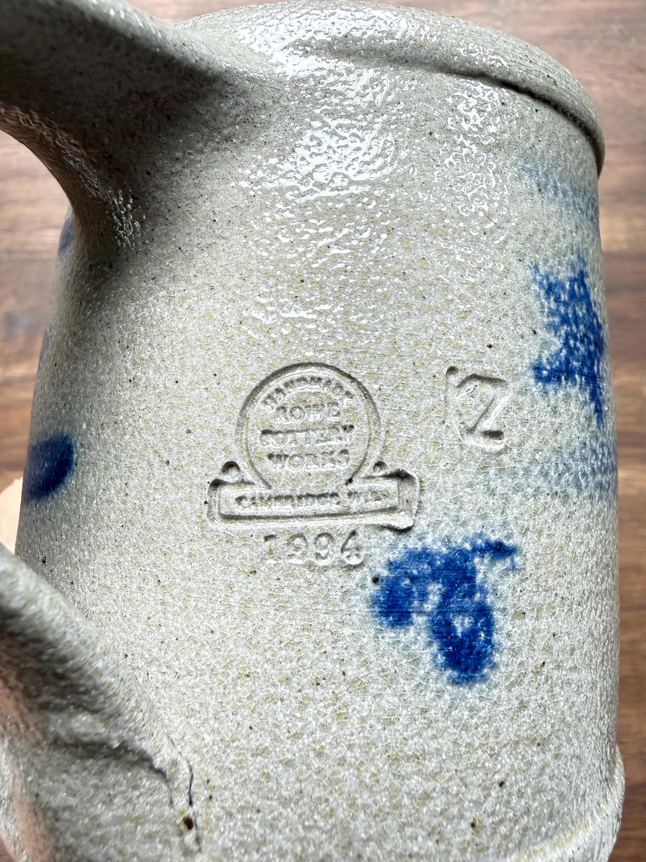 Vintage Rowe Pottery Works Salt Glazed Stoneware Mug Cobalt Blue Stars American Primitive 1994 - Thumbnail 8