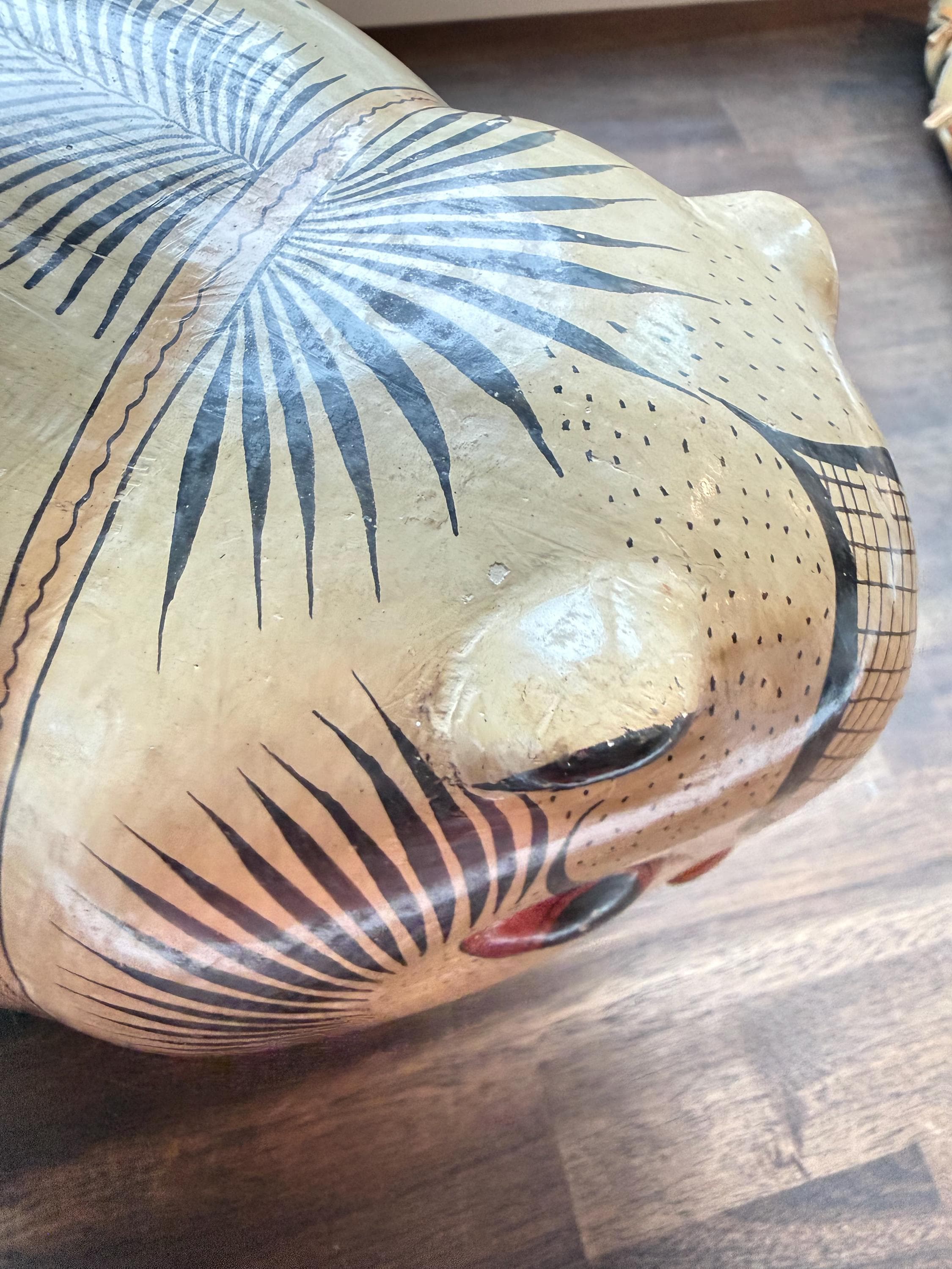Vintage Tonalá Hand Painted Clay Pig: Mexican Folk Art Hacienda Decor - Thumbnail 7