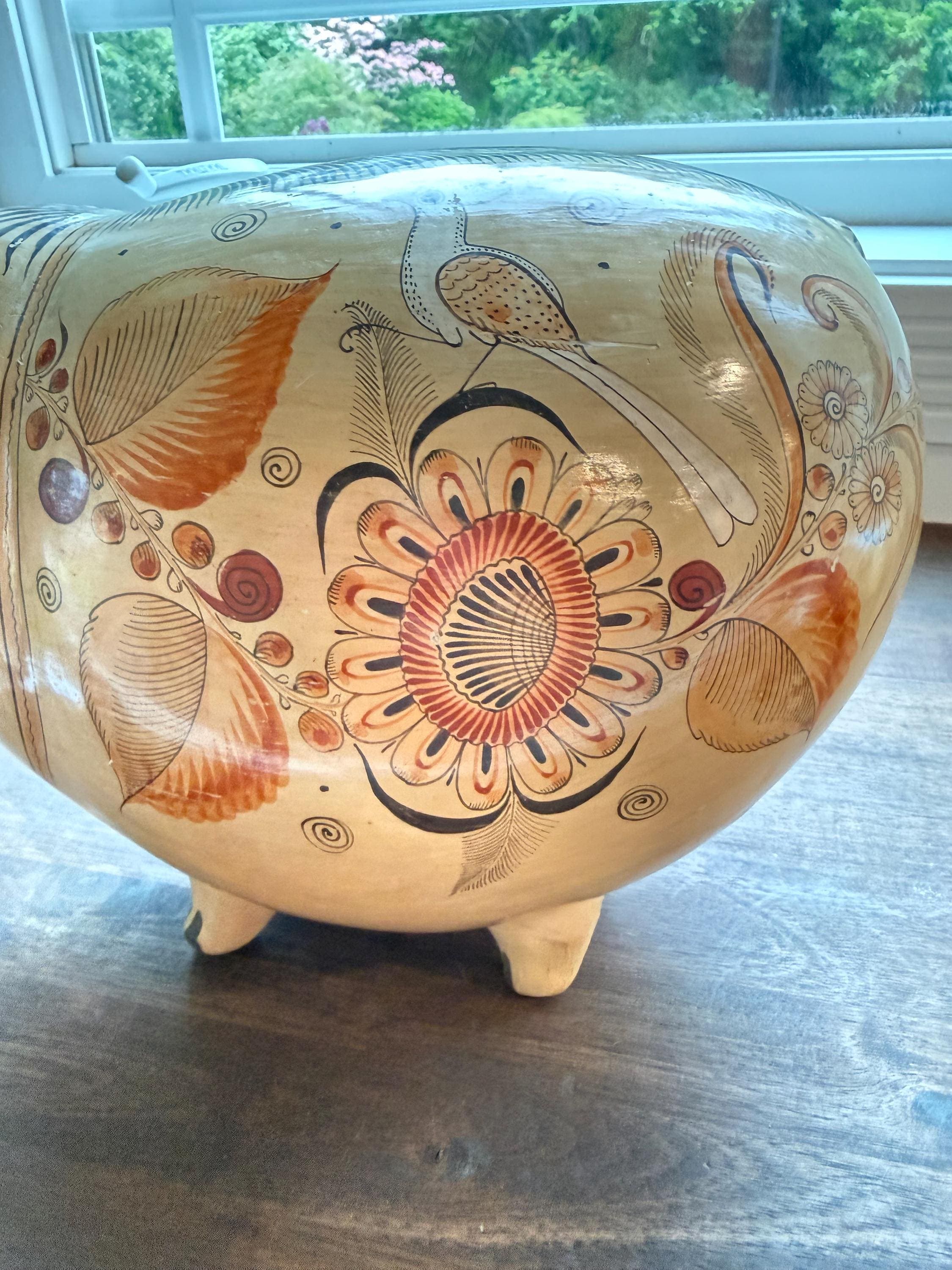 Vintage Tonalá Hand Painted Clay Pig: Mexican Folk Art Hacienda Decor - Thumbnail 9