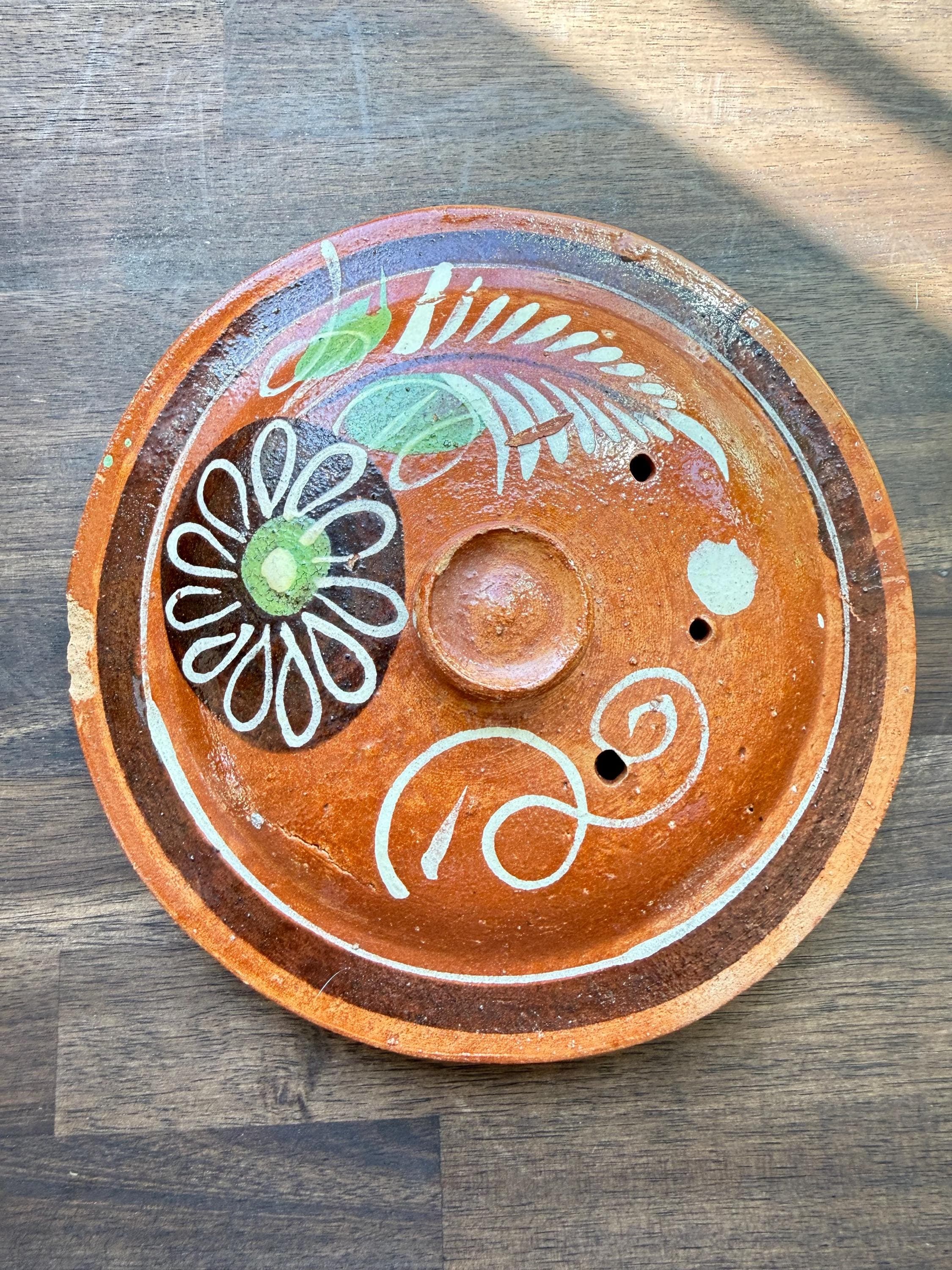 Vintage Tlaquepaque Mexican Bean Pot: Hand-Painted Red Clay Hacienda Kitchen Decor - Thumbnail 14