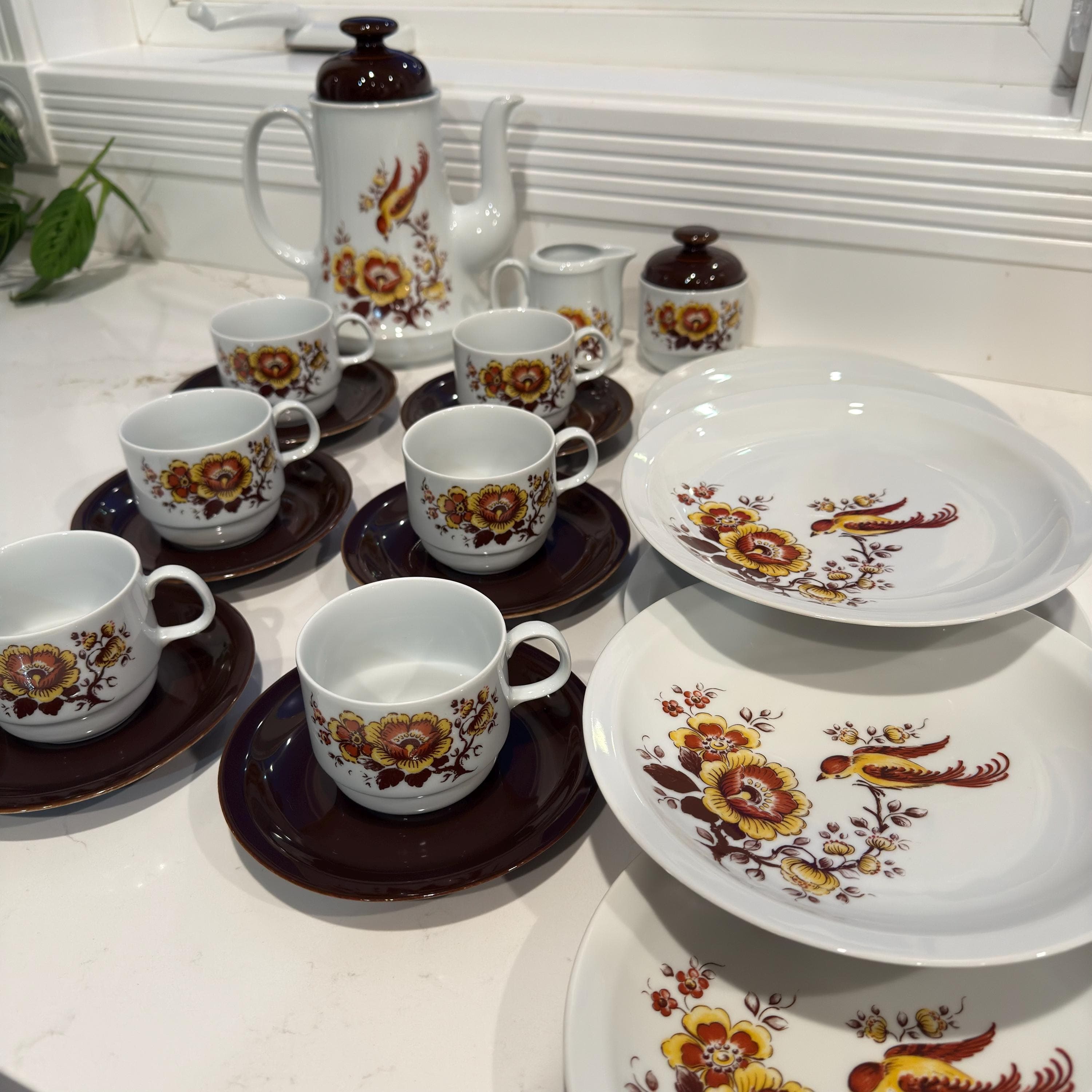 Vintage Bareuther Bavaria Tea Set | Floral Bird Motif, German Porcelain - Thumbnail 2