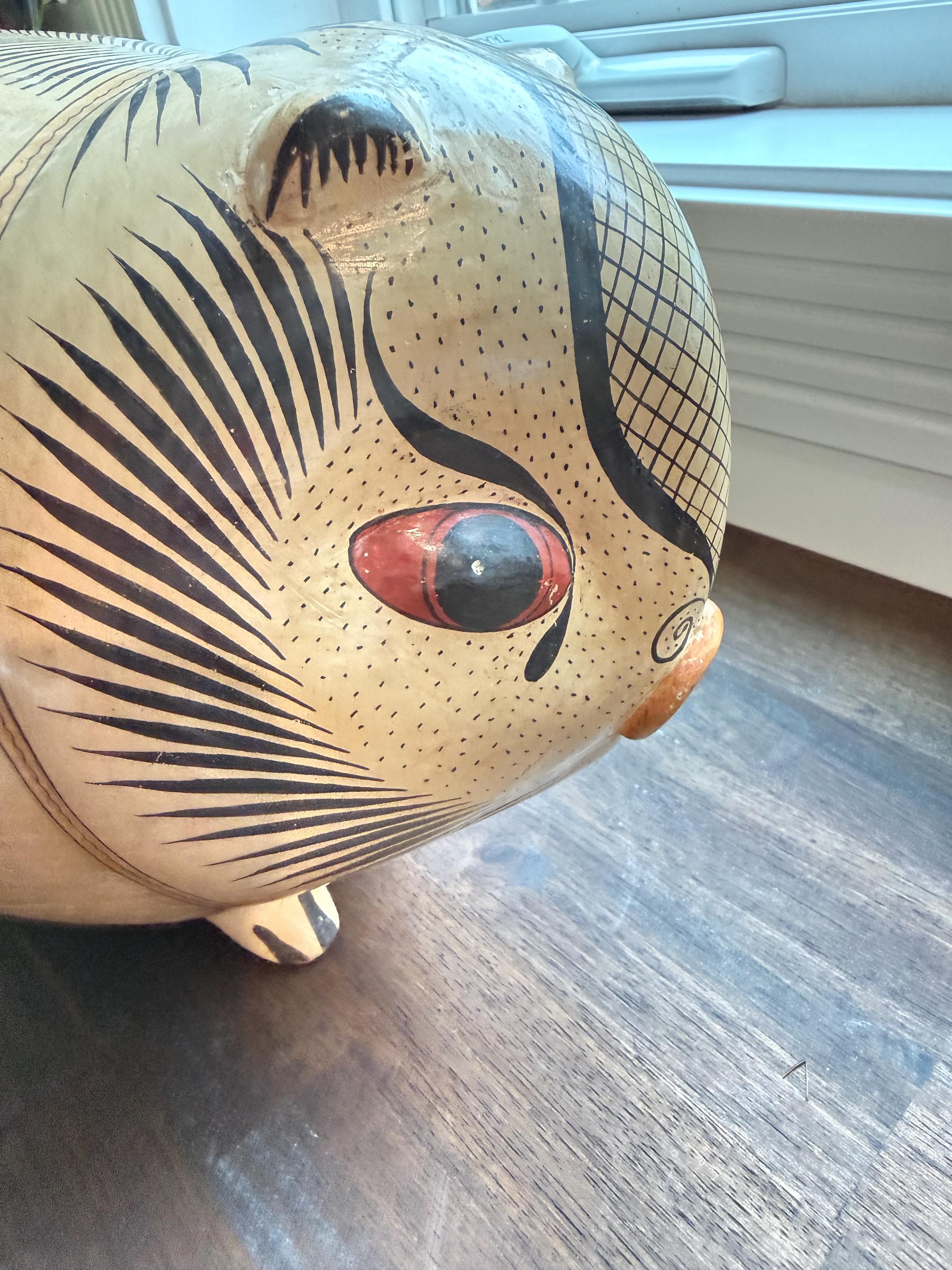 Vintage Tonalá Hand Painted Clay Pig: Mexican Folk Art Hacienda Decor - Thumbnail 5