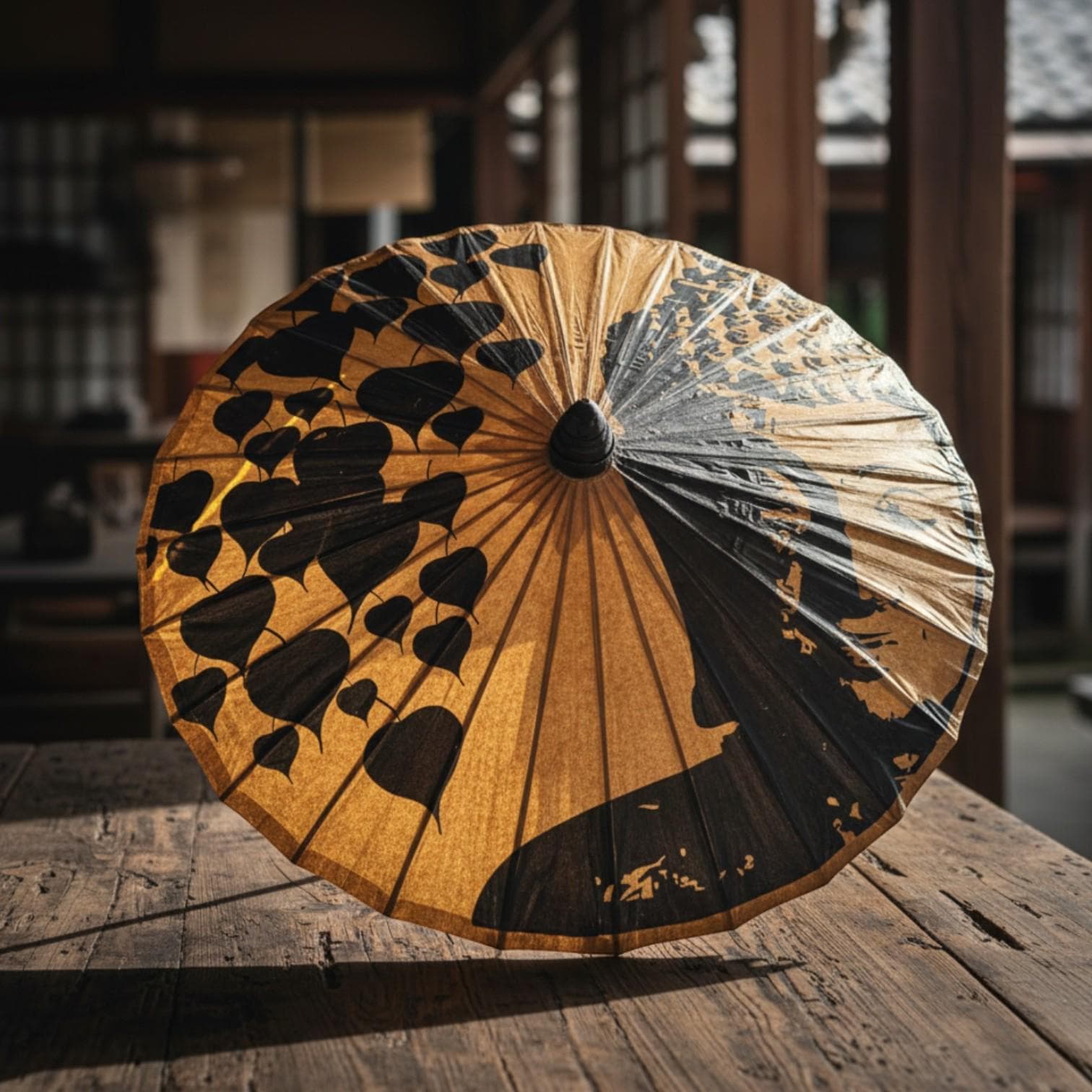 Vintage Japanese Paper Parasol | Hand-Painted Bamboo, Wabi Sabi Decor - Thumbnail 17