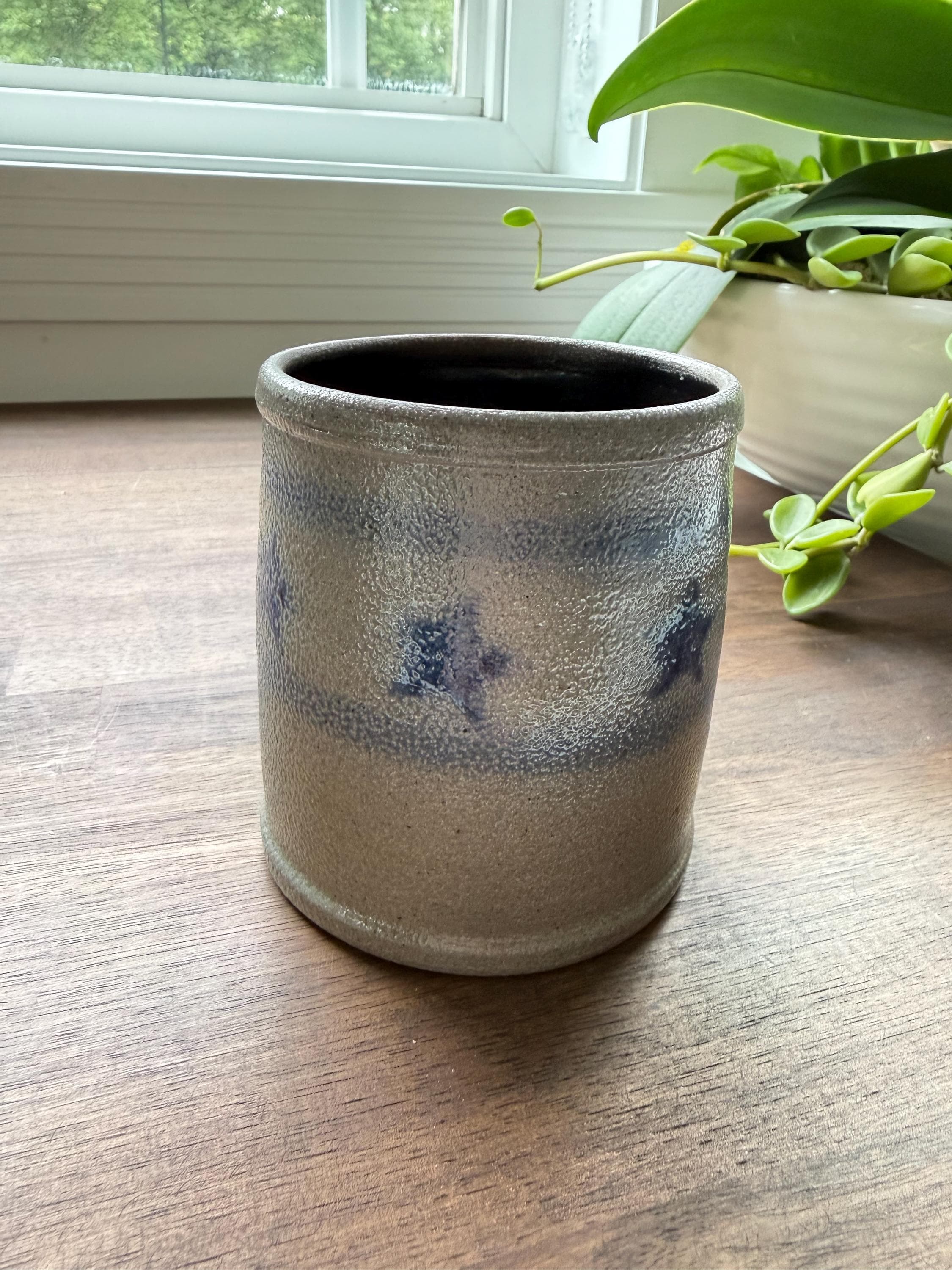Vintage Rowe Pottery Works Salt Glazed Stoneware Mug Cobalt Blue Stars American Primitive 1994 - Thumbnail 3