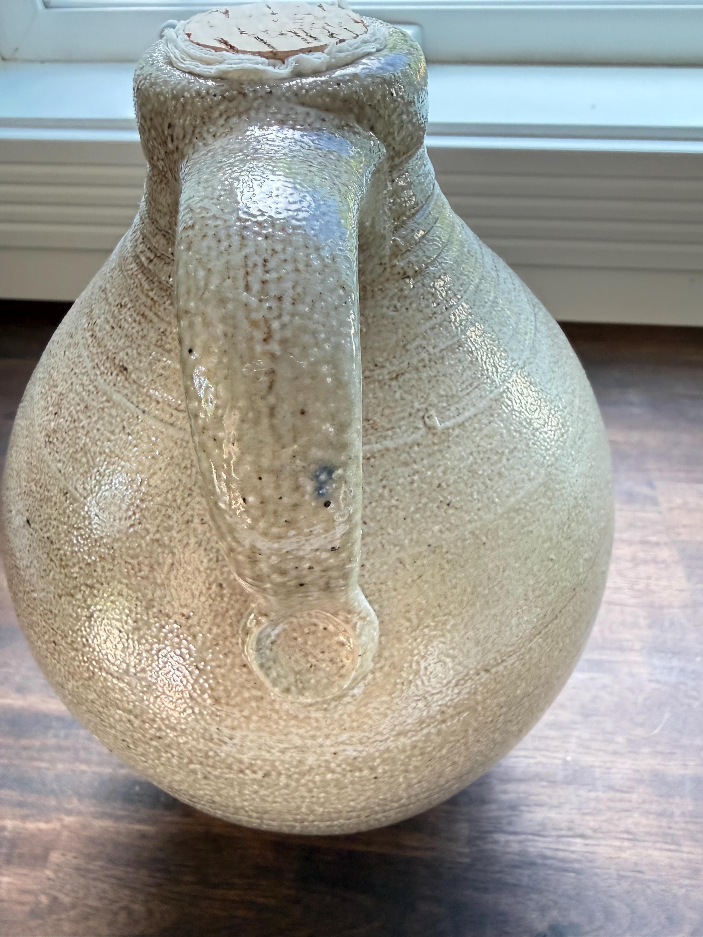 Rowe Pottery Works Salt Glaze Stoneware Jug: Cobalt Blue Bird Vase - Thumbnail 6