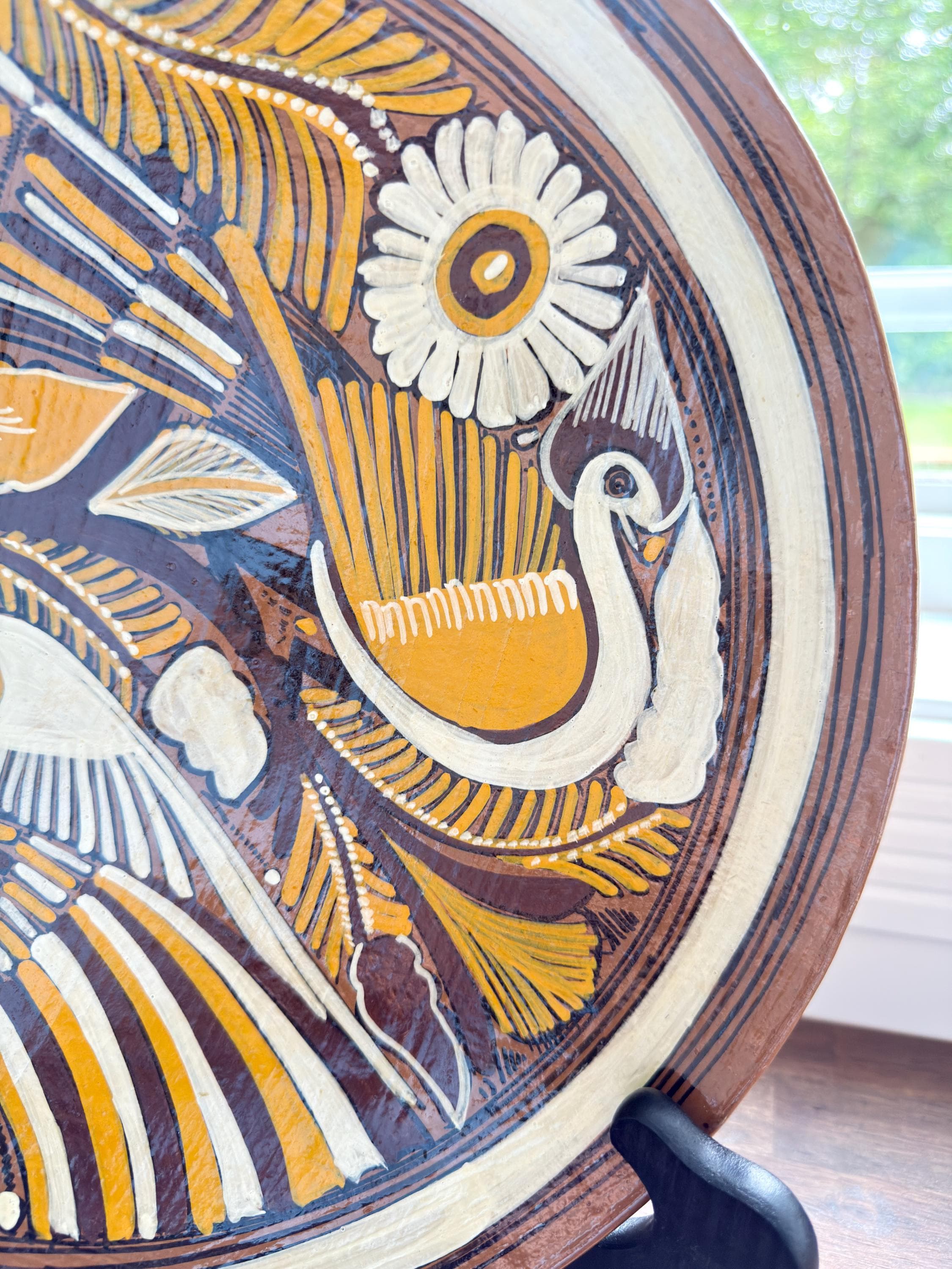 Vintage Mexican Folk Art Clay Decorative Plate Birds Handmade Hacienda Wall Decor 1960 - Thumbnail 8