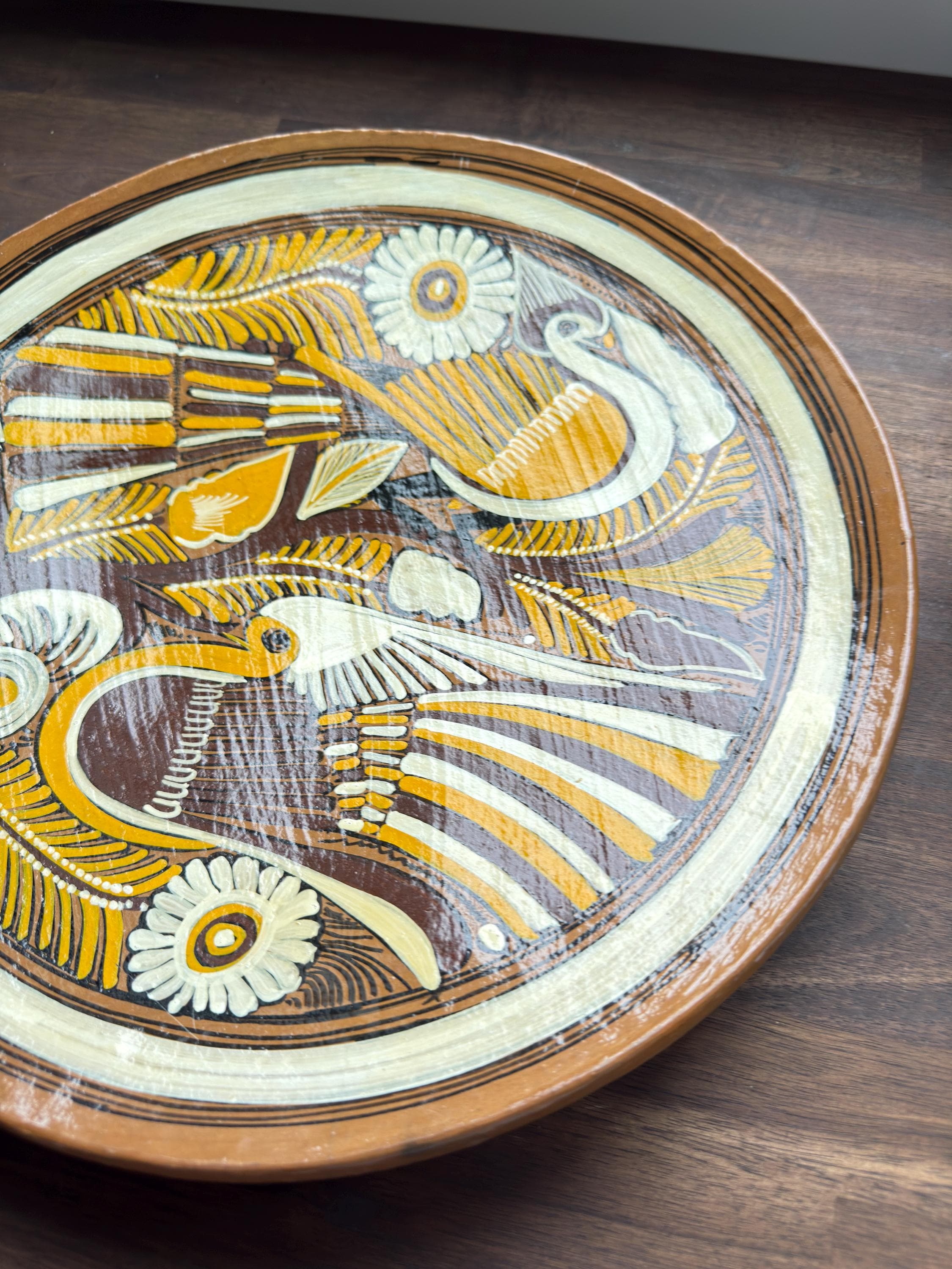 Vintage Mexican Folk Art Clay Decorative Plate Birds Handmade Hacienda Wall Decor 1960 - Thumbnail 6