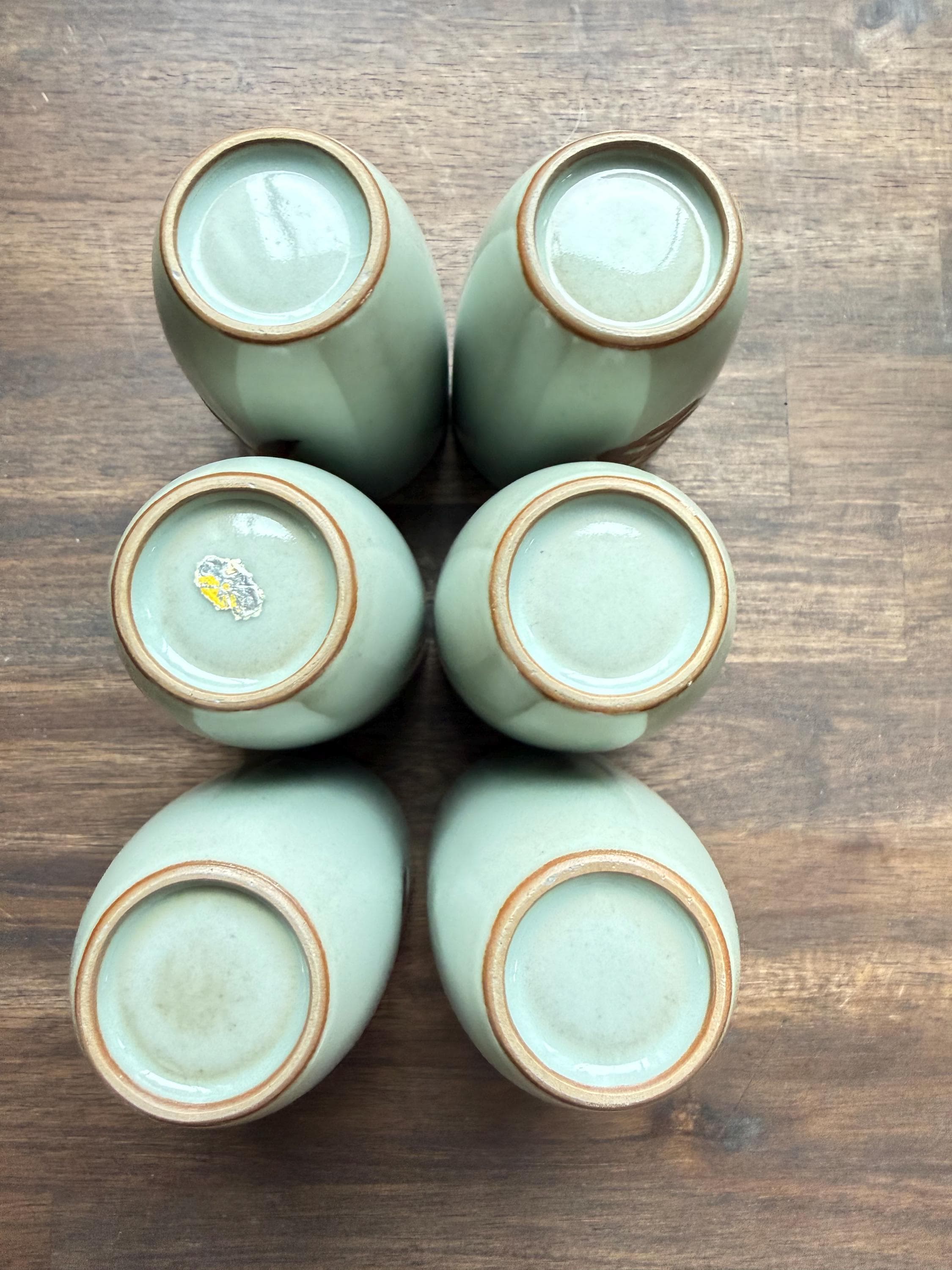 Vintage OMC Japan Tea Cups Set, 6 Hand-Painted Kanji Stoneware Yunomi Cups, Original Box - Thumbnail 4