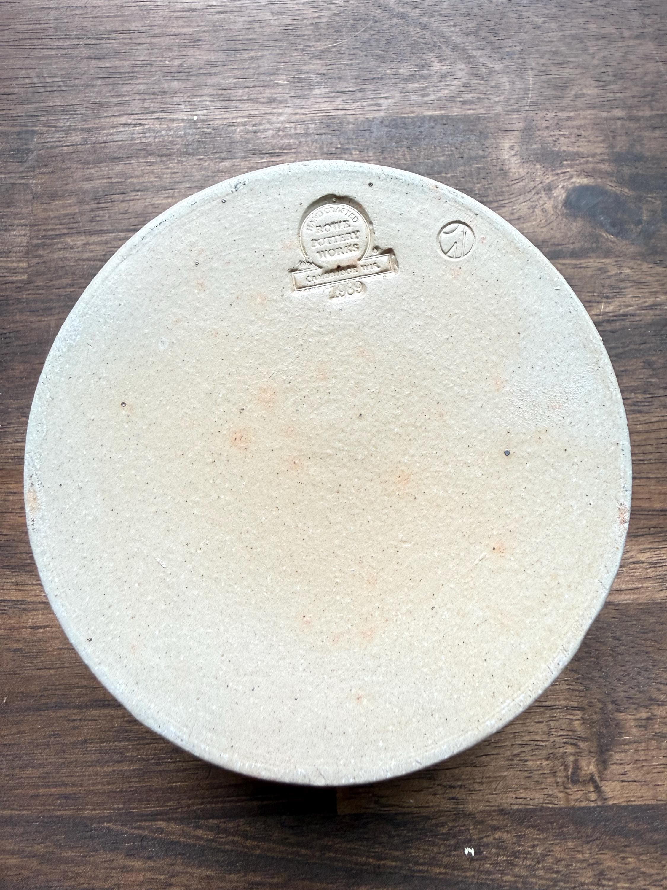 Vintage Rowe Pottery Works Salt Glazed Stoneware Bowl Cobalt Blue Motif American Primitive 1989 - Thumbnail 6
