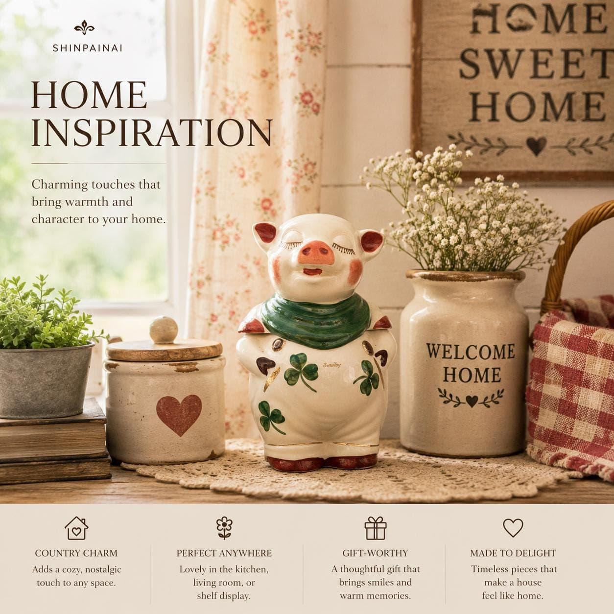 Vintage Shawnee Smiley Pig Cookie Jar Shamrock Clover Pattern Irish Kitchen Decor | Repaired - Thumbnail 20