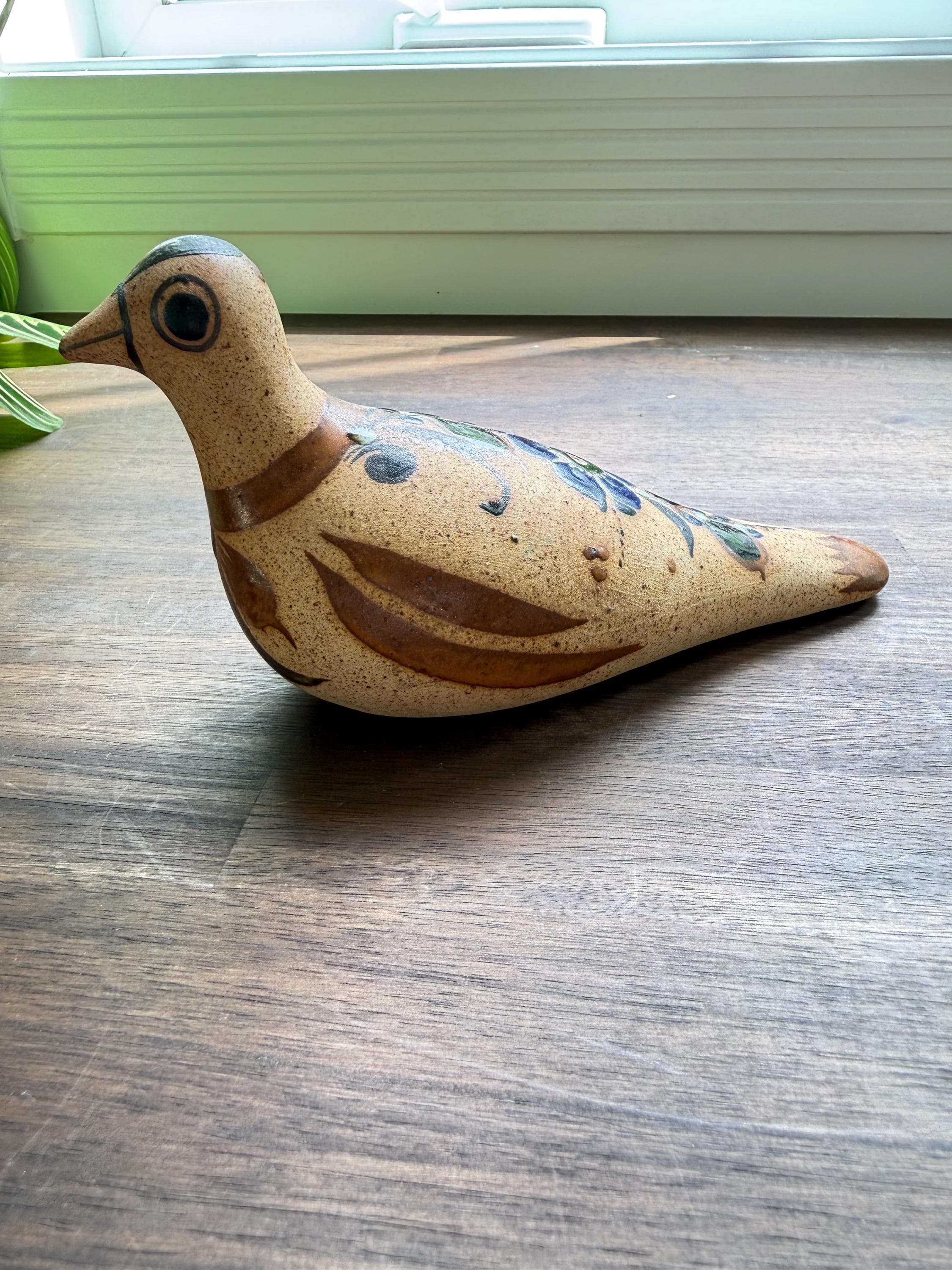 Vintage Tonala Pottery Dove Figurine Hand Painted Mexican Folk Art Bird Sculpture - Thumbnail 7