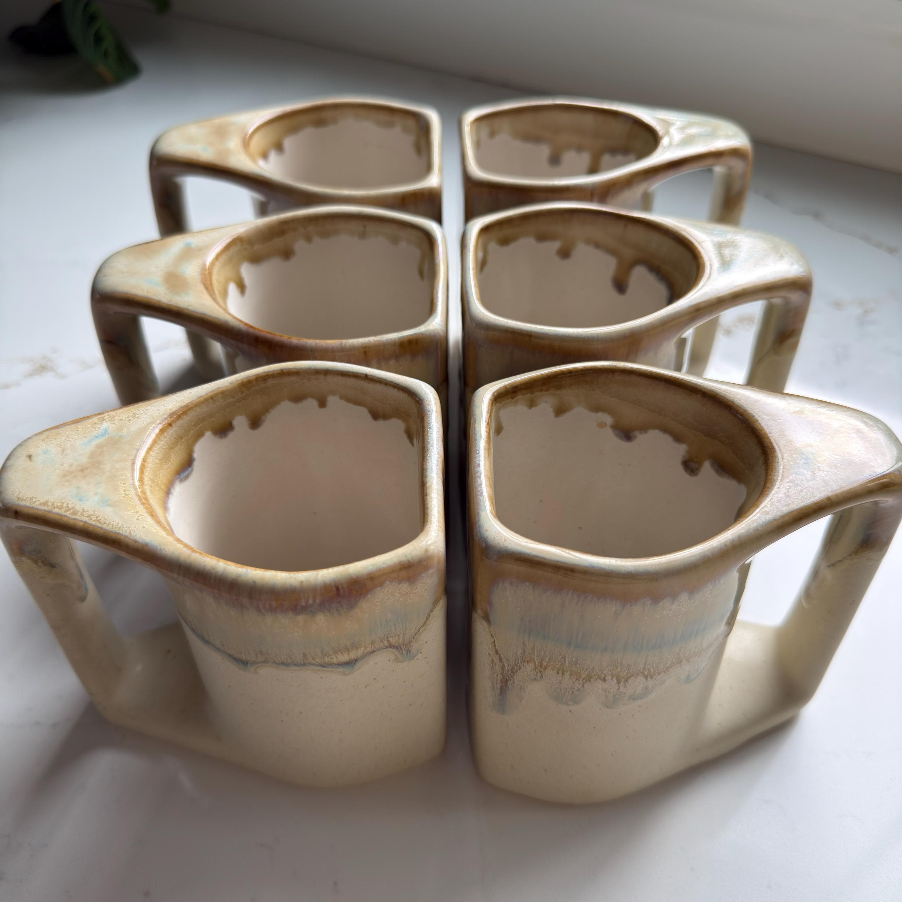 Vintage Rodolfo Padilla Signed Stacking 6 Mug Set Ceramic Stoneware and Wood Stand - Thumbnail 5