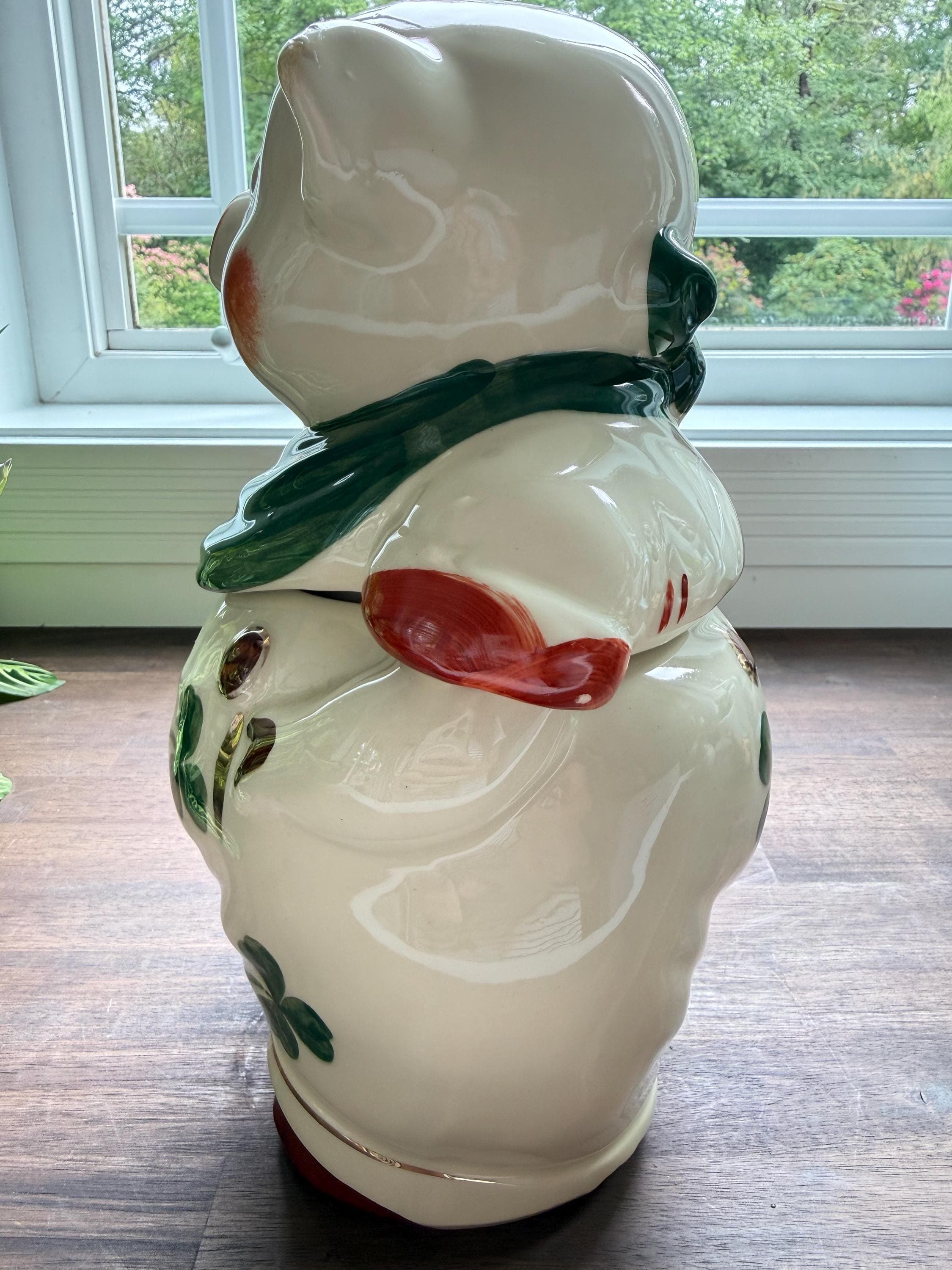 Vintage Shawnee Smiley Pig Cookie Jar Shamrock Clover Pattern Irish Kitchen Decor | Repaired - Thumbnail 6