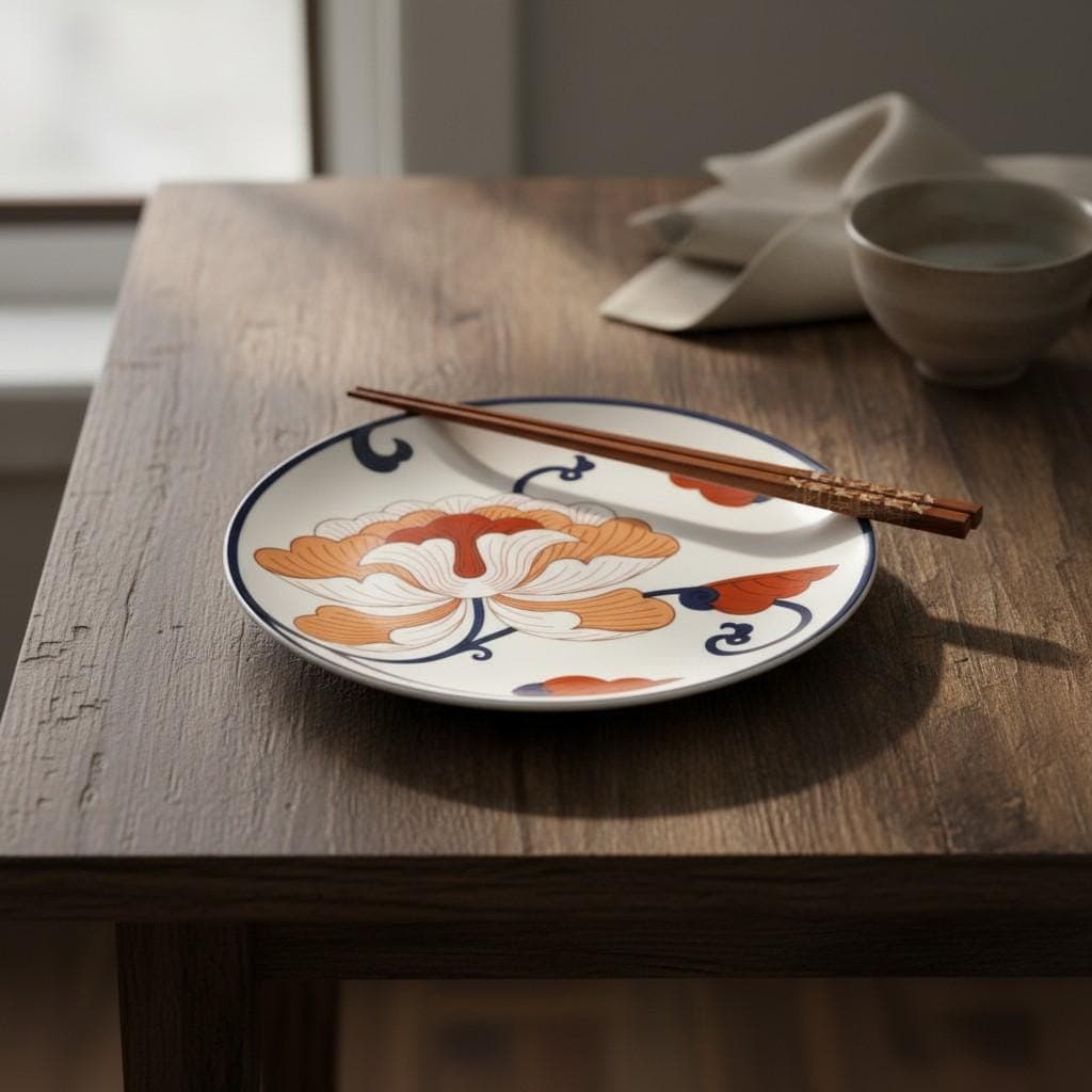 Fitz and Floyd Lotus | 4 Plates | Vintage Asian Inspired Porcelain, 7 Inch - Thumbnail 9