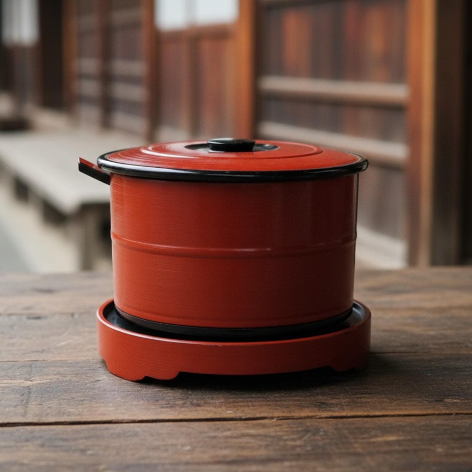 Vintage Japanese Ohitsu Lacquer Rice Container Red Wooden Hangiri Style Serving Vessel - Thumbnail 17