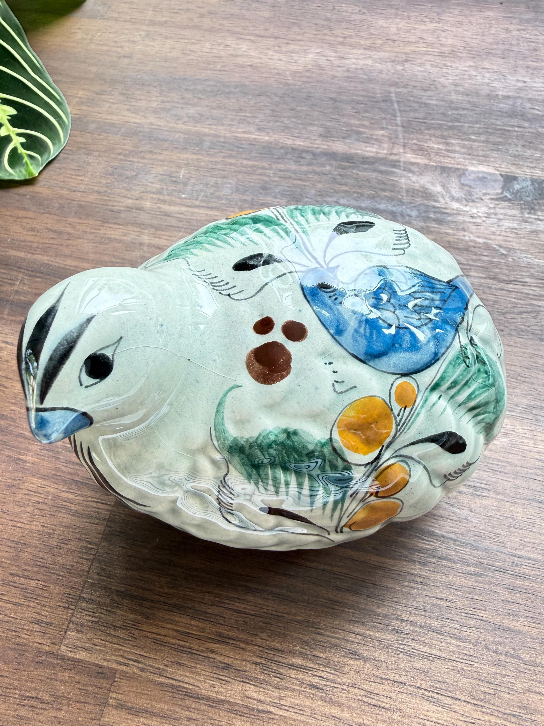 Vintage Tonala Pottery Quail Figurine Hand Painted Mexican Folk Art Bird Sculpture - Thumbnail 2
