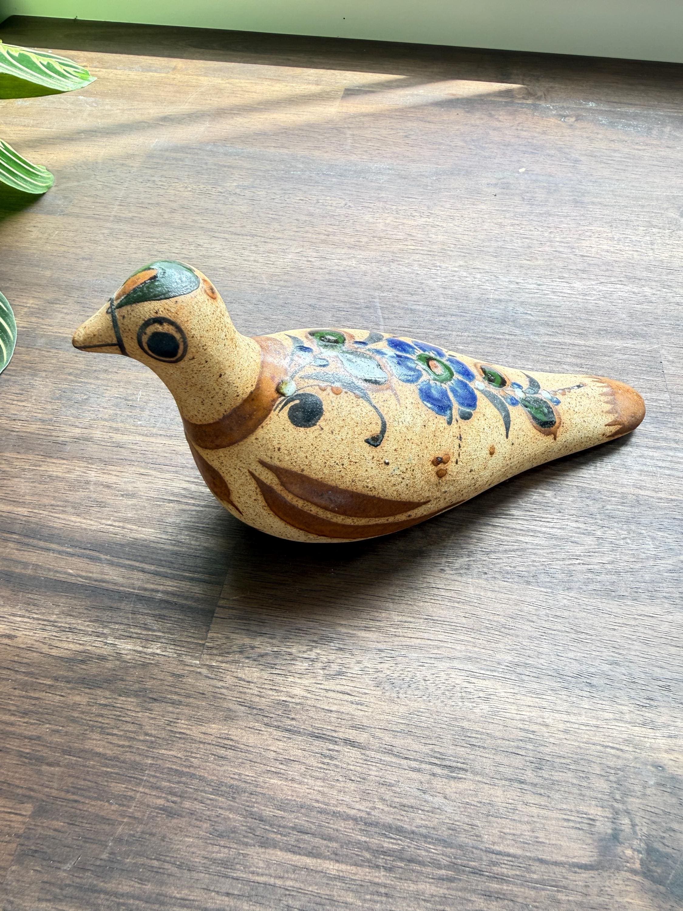 Vintage Tonala Pottery Dove Figurine Hand Painted Mexican Folk Art Bird Sculpture - Thumbnail 6