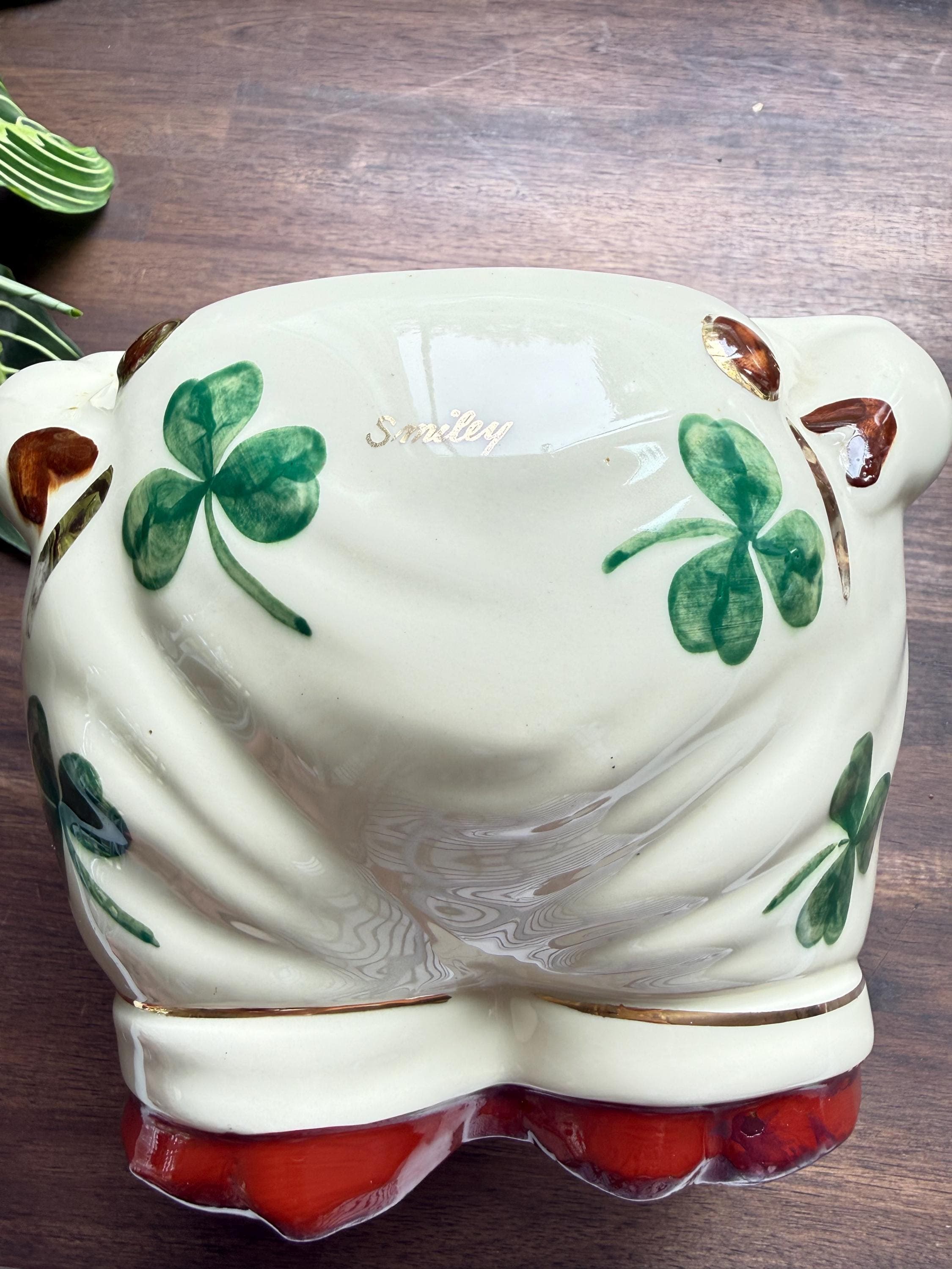 Vintage Shawnee Smiley Pig Cookie Jar Shamrock Clover Pattern Irish Kitchen Decor | Repaired - Thumbnail 12