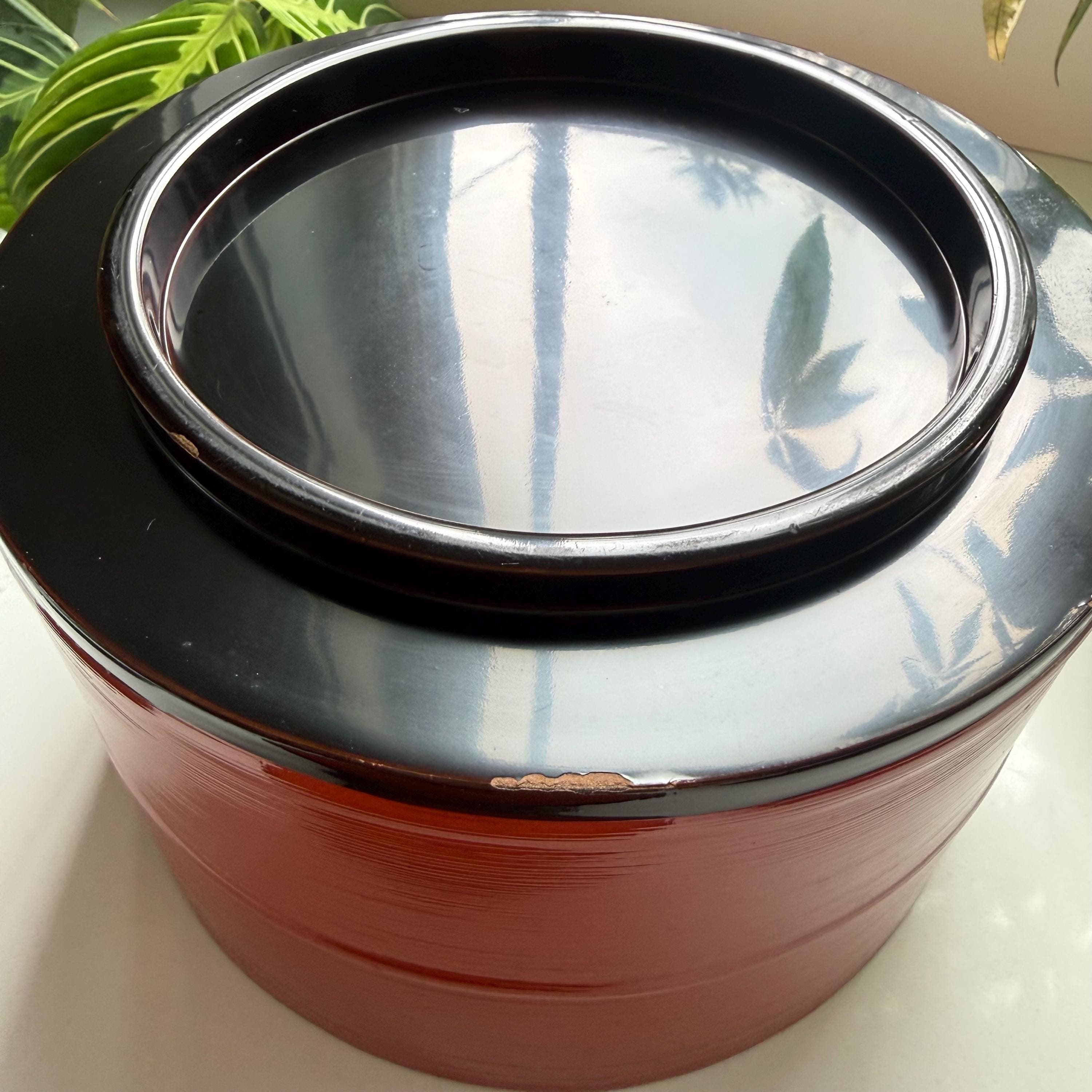 Vintage Japanese Ohitsu Lacquer Rice Container Red Wooden Hangiri Style Serving Vessel - Thumbnail 9
