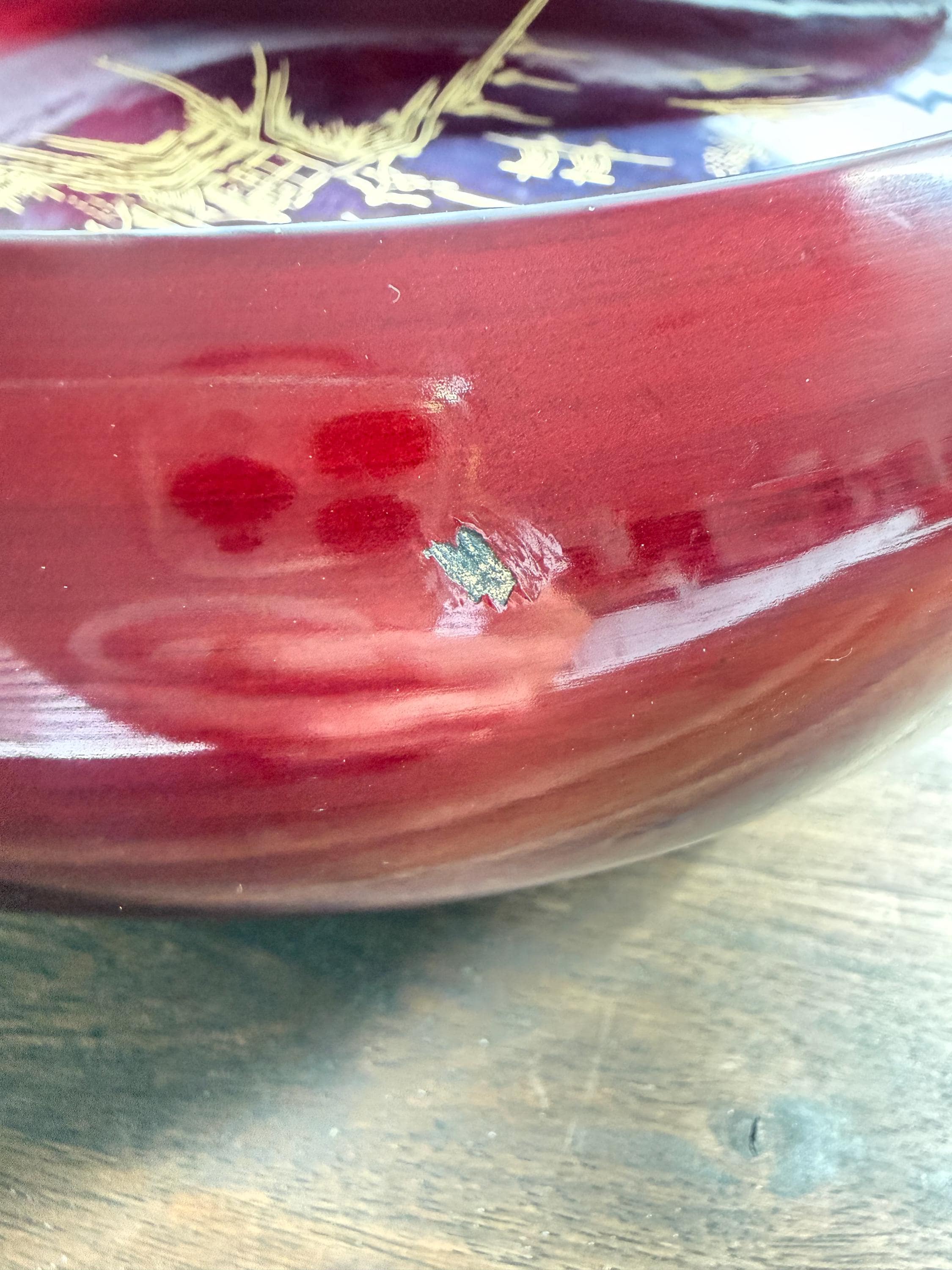 Vintage Japanese Red Lacquerware Salad Bowl Set Mt Fuji Gold Hand Painted 8 Pieces - Thumbnail 7