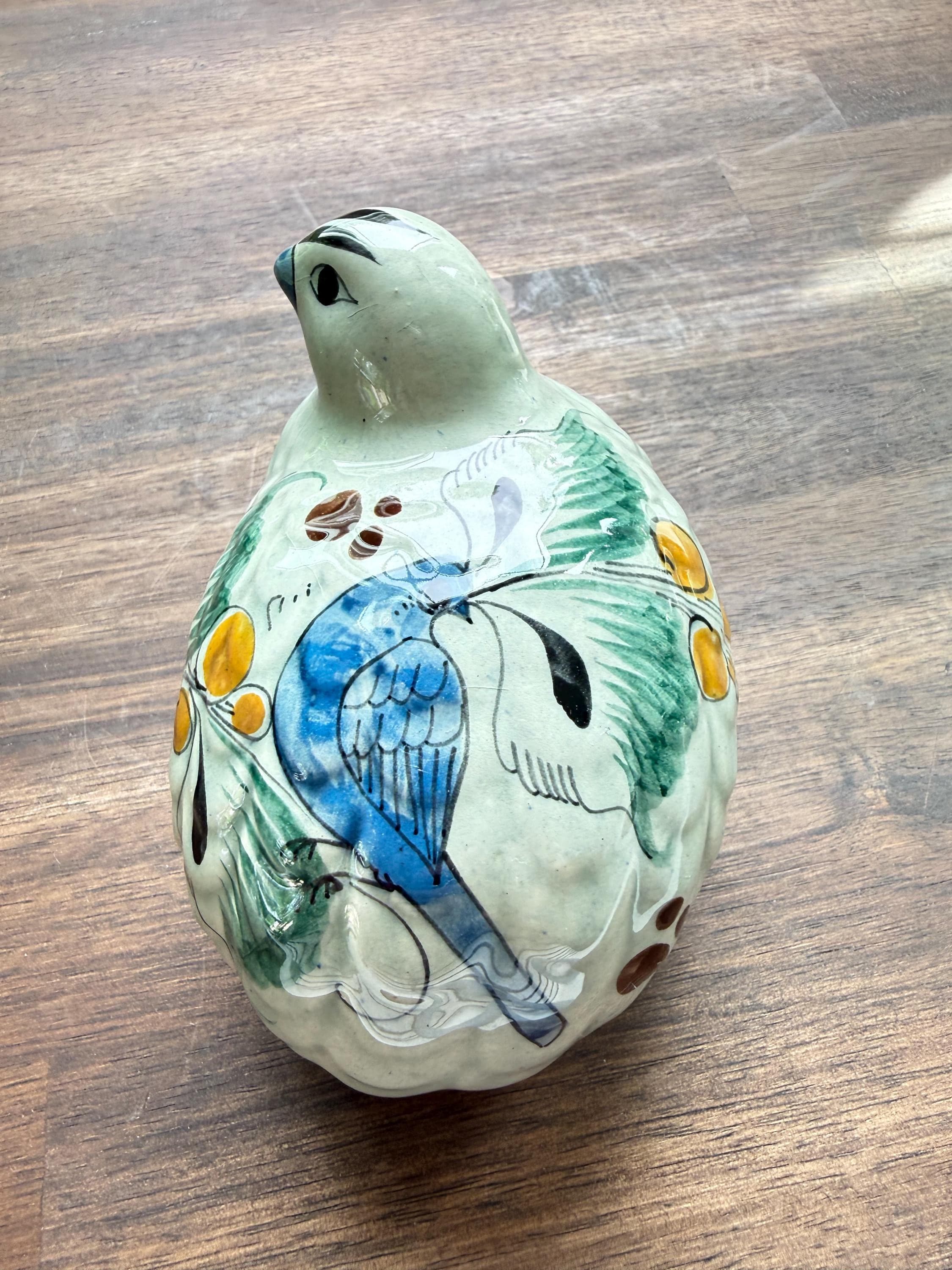 Vintage Tonala Pottery Quail Figurine Hand Painted Mexican Folk Art Bird Sculpture - Thumbnail 5